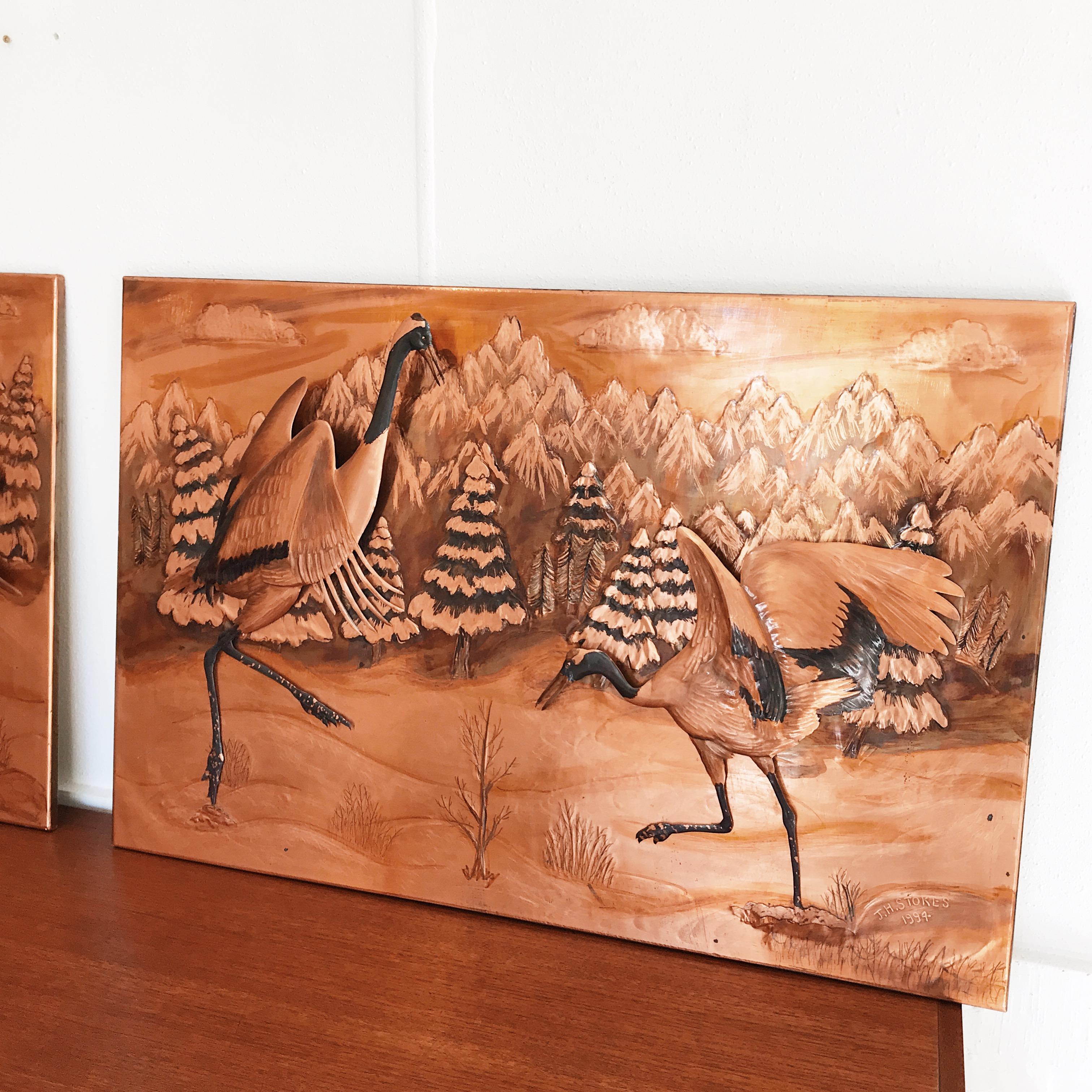 Late 20th Century Pair of 3d Copper Art Waterbird Works by Outsider Australian Artist J.H. Stokes For Sale