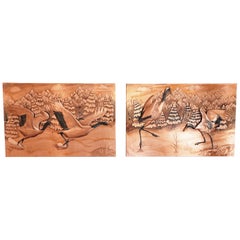 Pair of 3d Copper Art Waterbird Works by Outsider Australian Artist J.H. Stokes