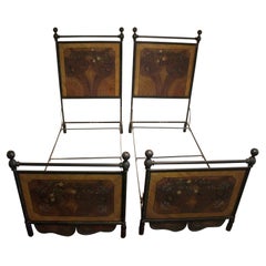 Pair of 3rd Quarter 19th Century Napoleon III French Tole & Iron Single Beds