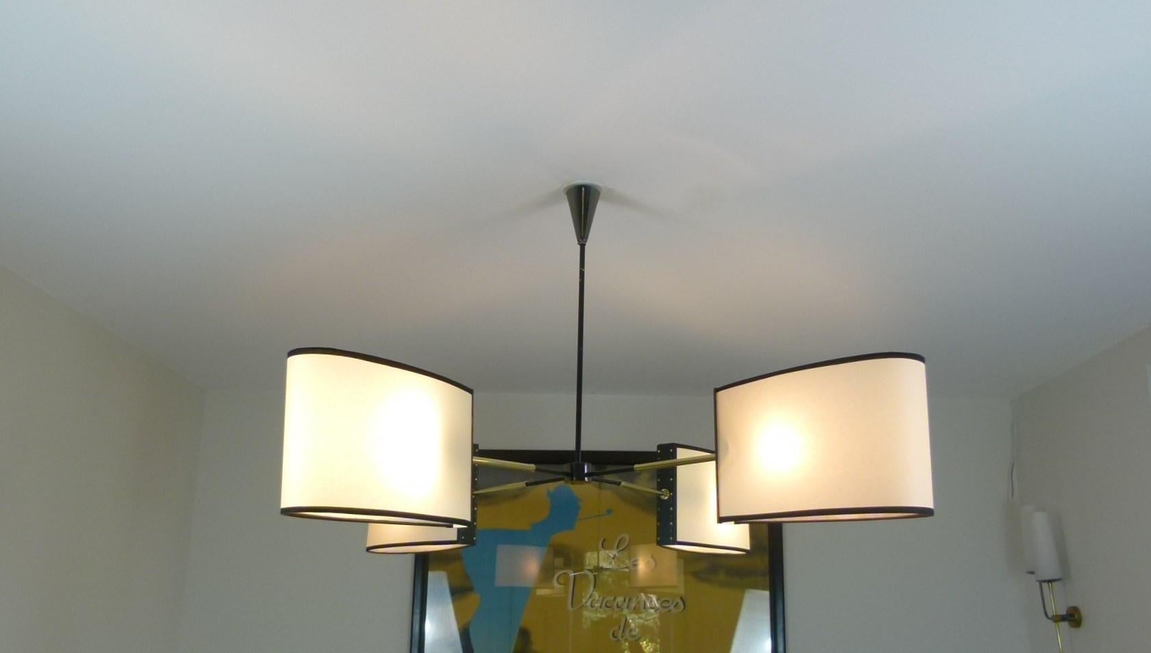 French Pair of 4 Arms Chandeliers in Assymethy from Maison Lunel, circa 1950