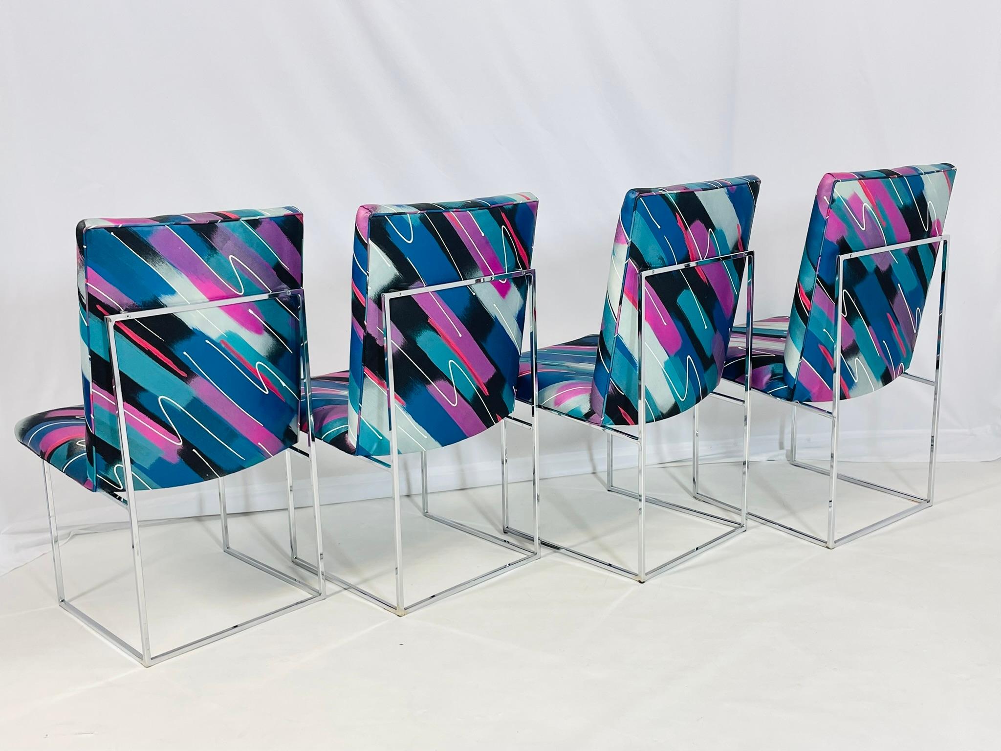 Fine XX secolo Set di 4 sedie da pranzo cromate 