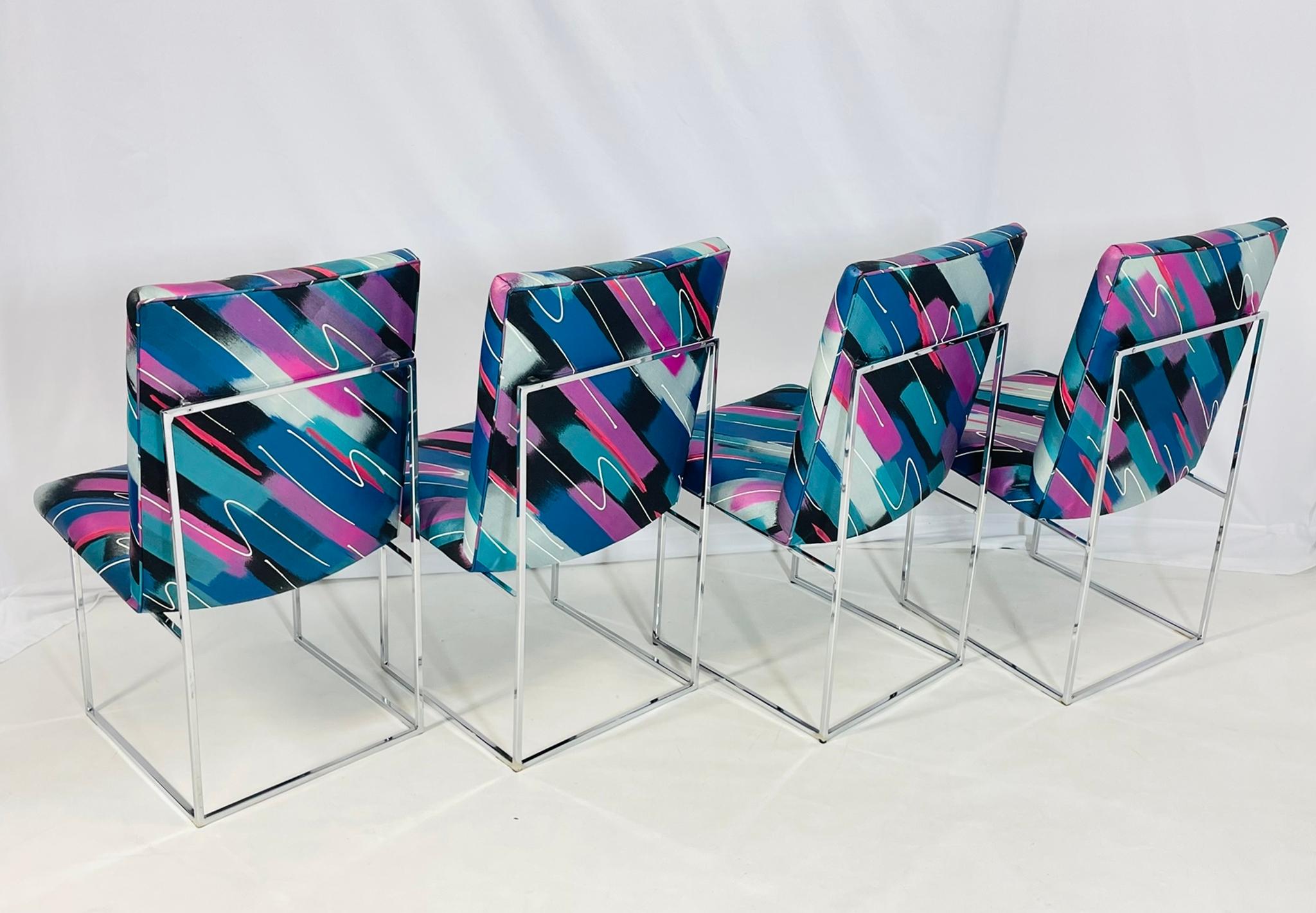 Tessuto Set di 4 sedie da pranzo cromate 