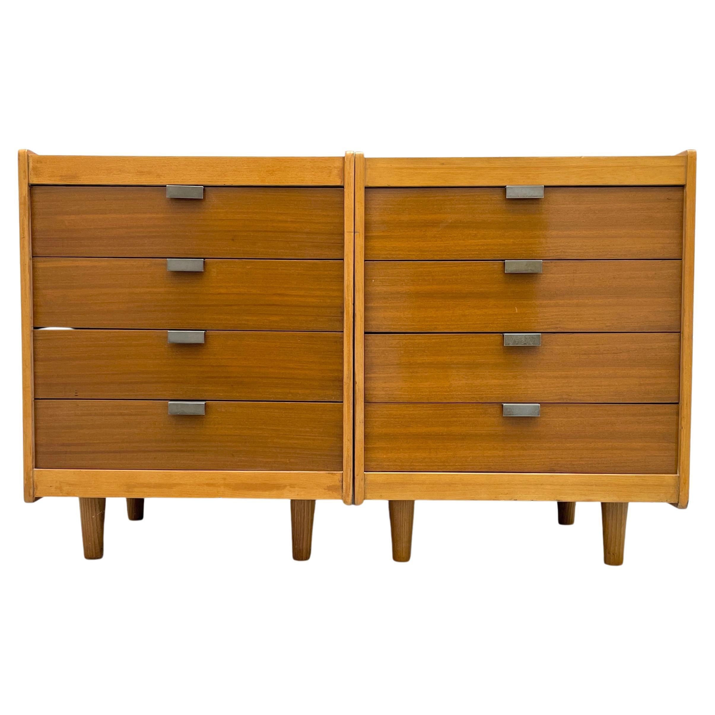 Pair of 4 Drawer Commode in Ash by Alain Richard, Charron Groupe 4, 1954 For Sale