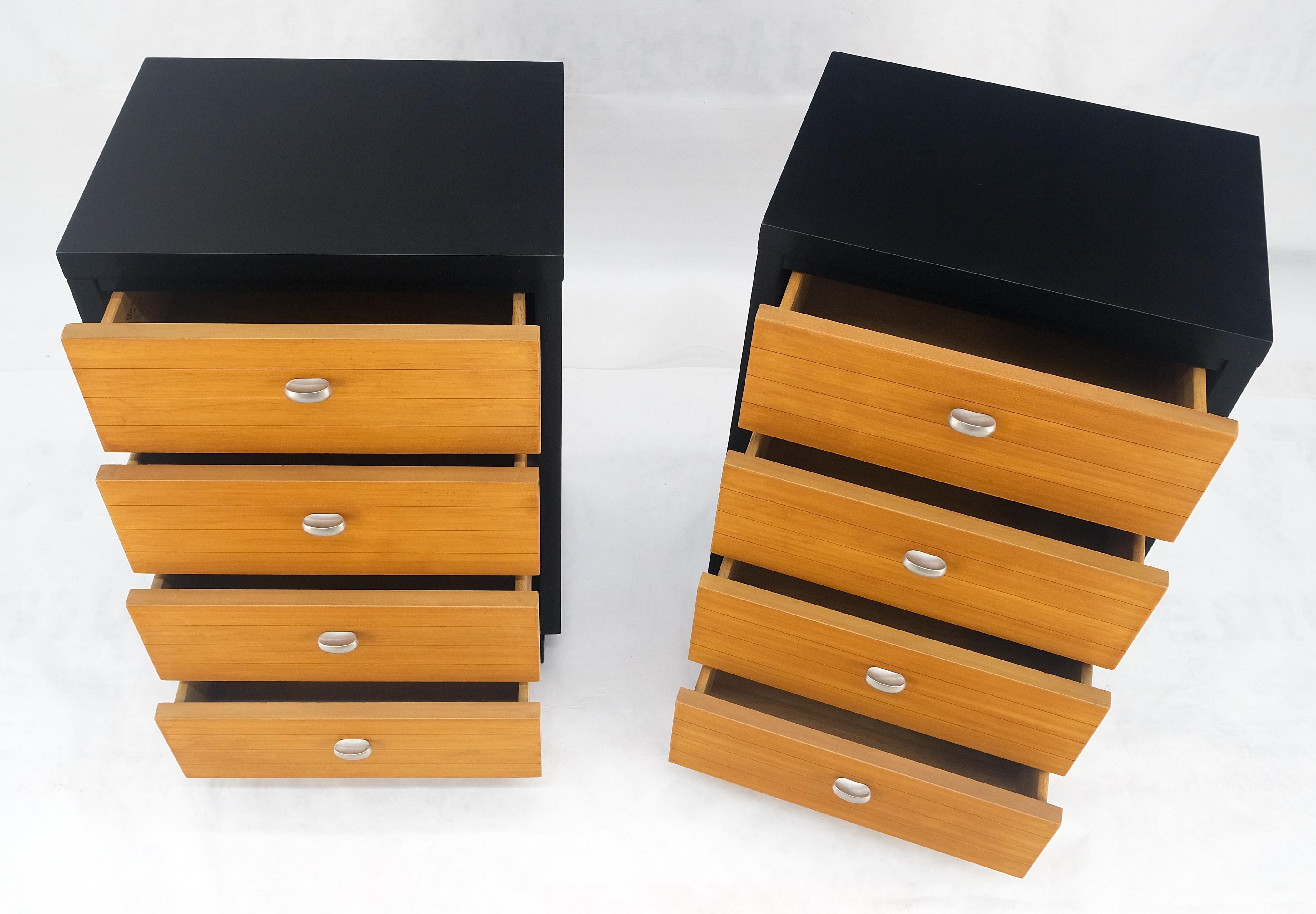 Aluminum Pair of 4 Drawers Blond Birch Drawers Black Lacquer Night Stands End Side Tables For Sale