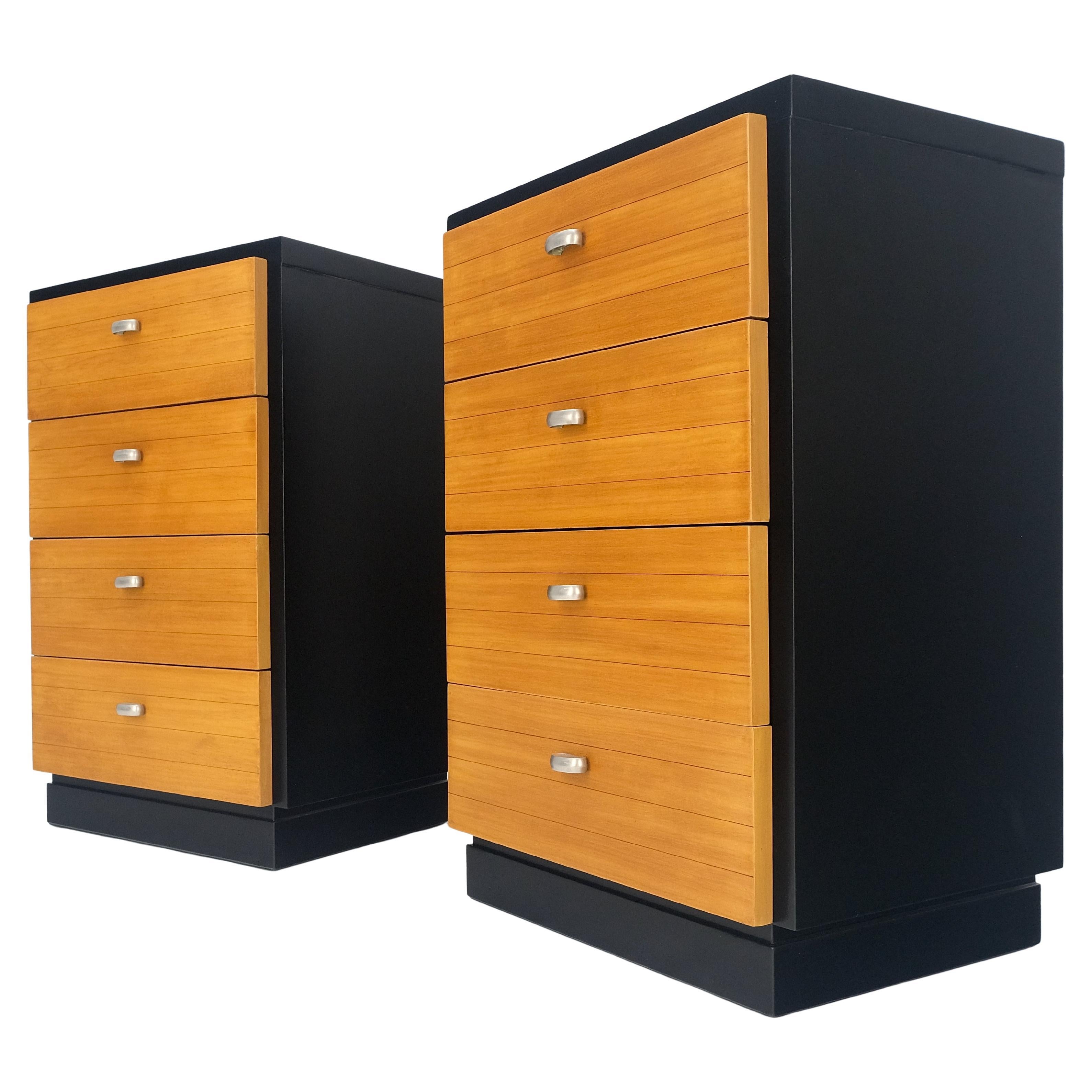Pair of 4 Drawers Blond Birch Drawers Black Lacquer Night Stands End Side Tables For Sale
