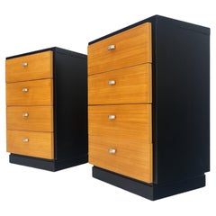Pair of 4 Drawers Blond Birch Drawers Black Lacquer Night Stands End Side Tables