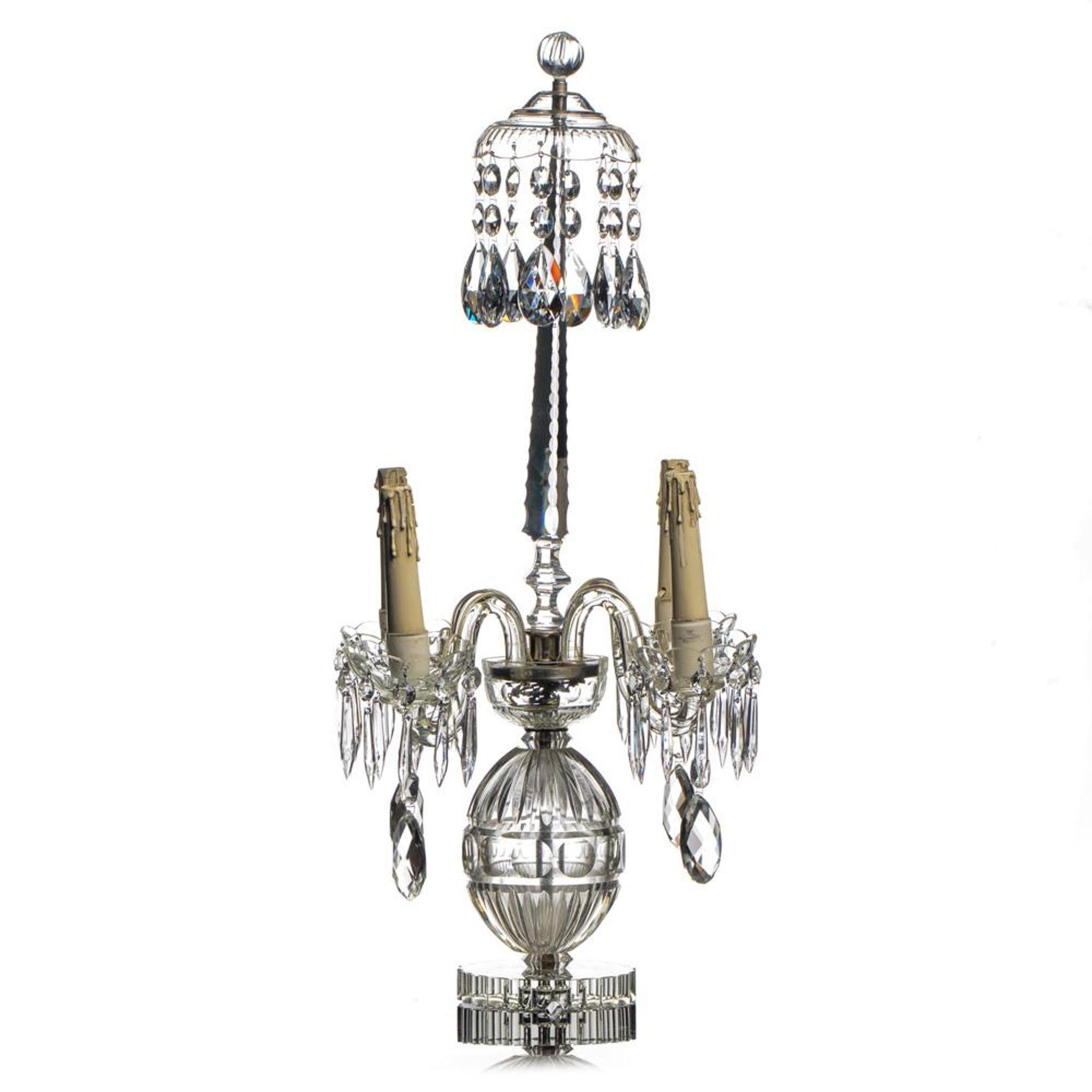 French Pair of 4-Light Crystal Lamps, France 20th Century