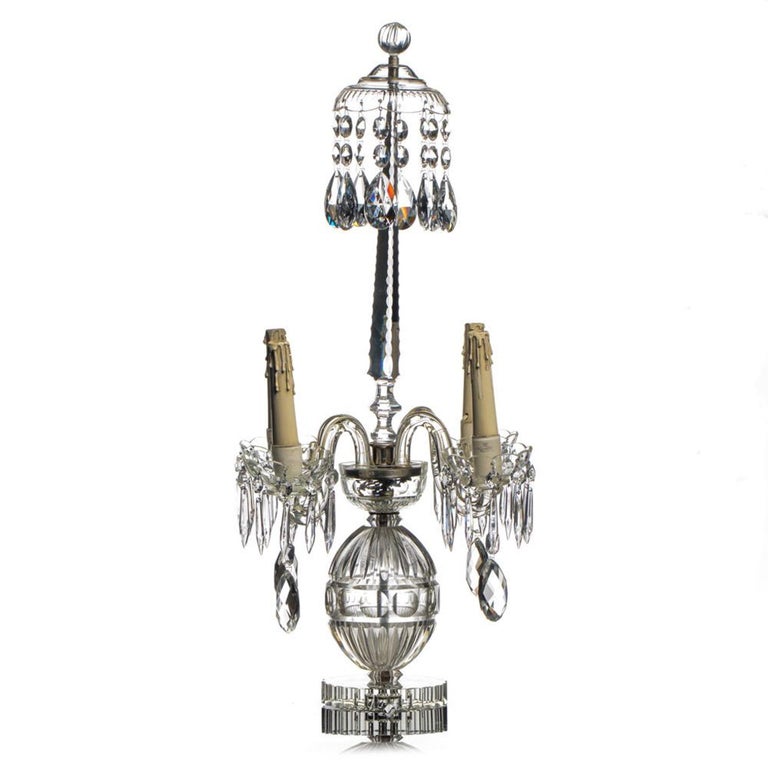 Pair of 4Light Crystal Lamps, France 20th Century For Sale at 1stDibs