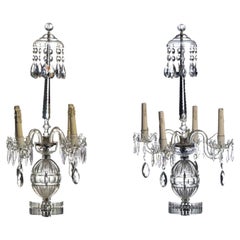 Pair of 4-Light Crystal Lamps, France 20th Century