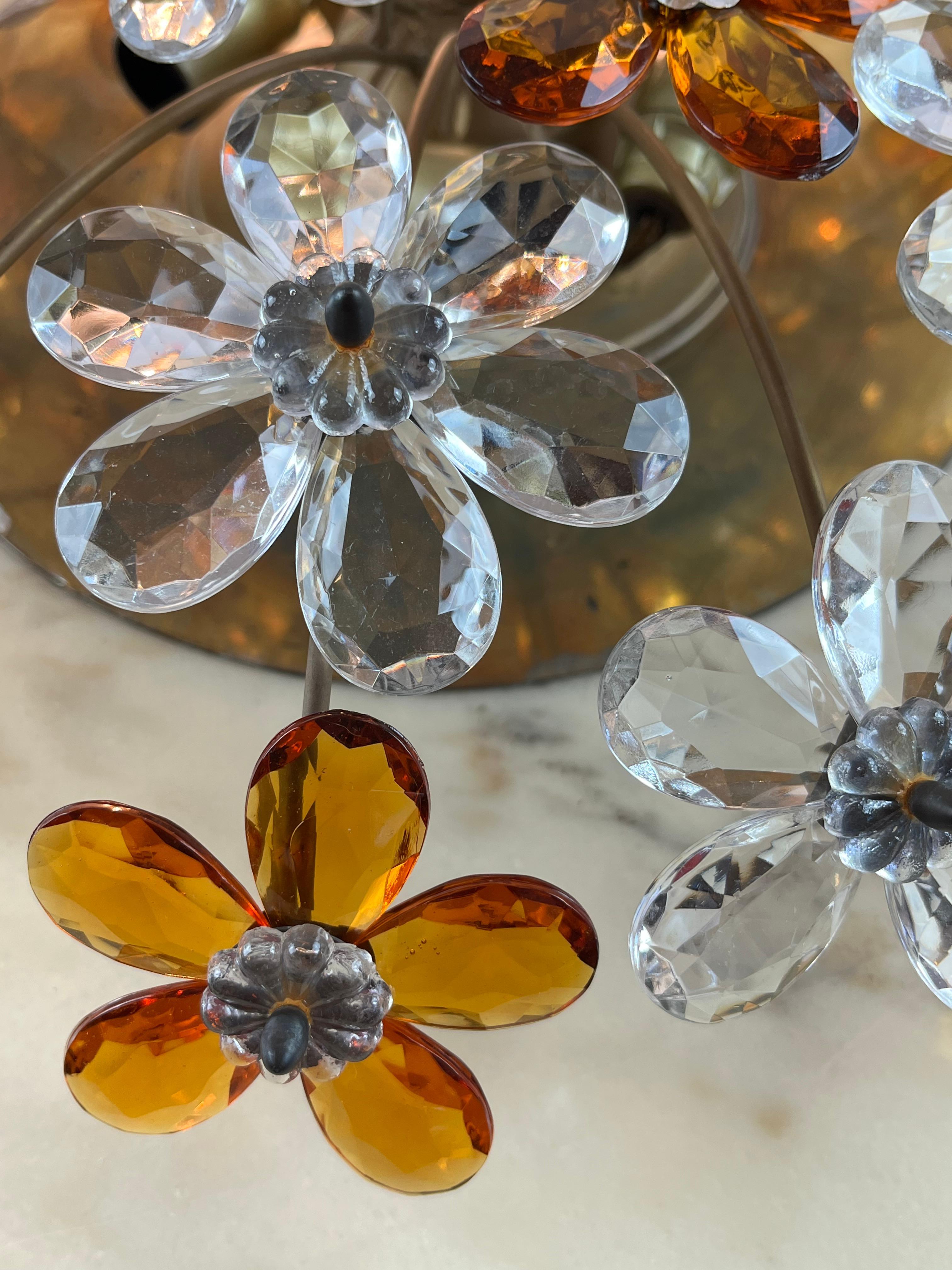 Pair of 4-light Maison Baguès Mid-Century Crystal Flower Ceiling Lights In Good Condition For Sale In Palermo, IT