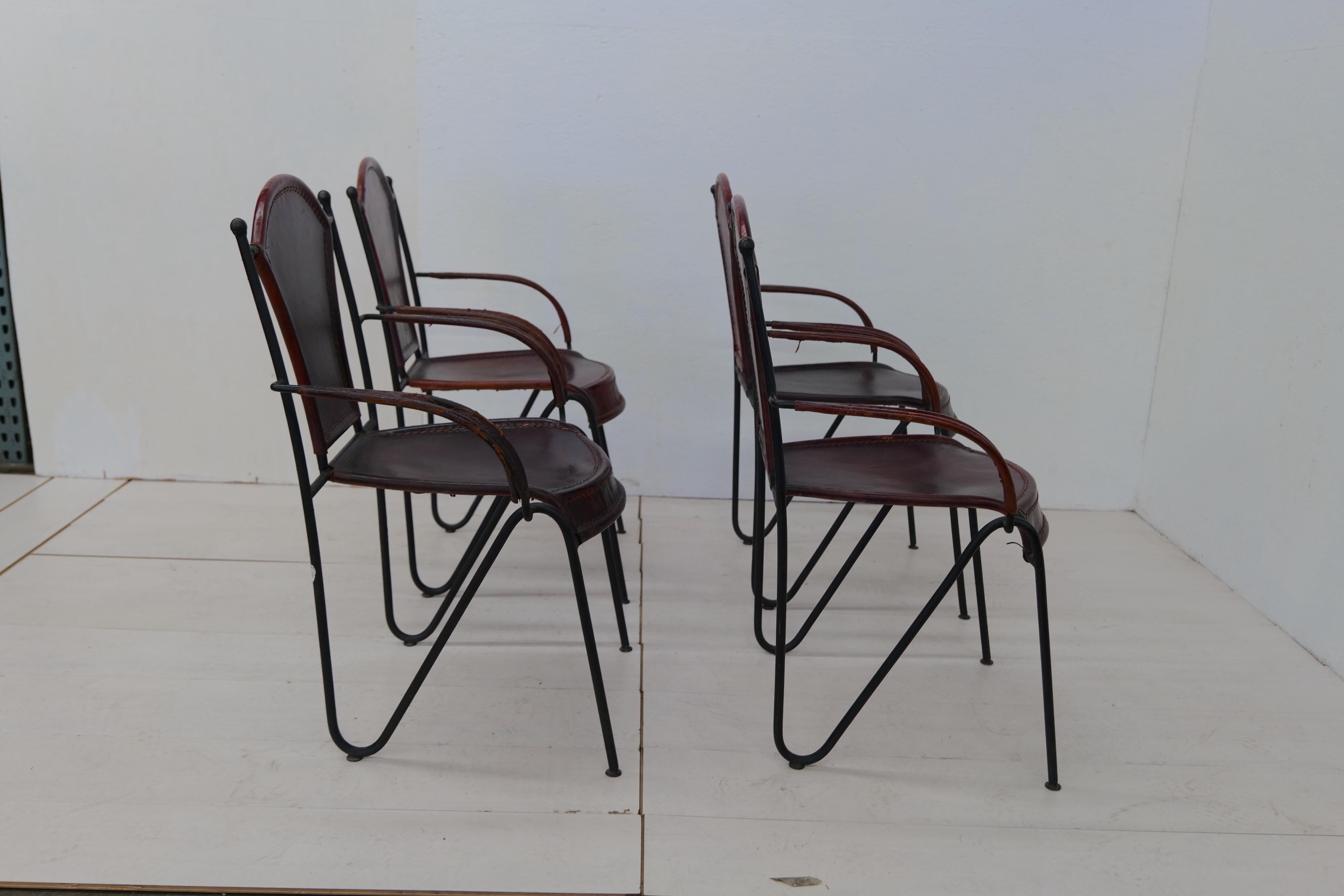 Pair of 4 Midcentury Leather French Chairs, 1960s 5