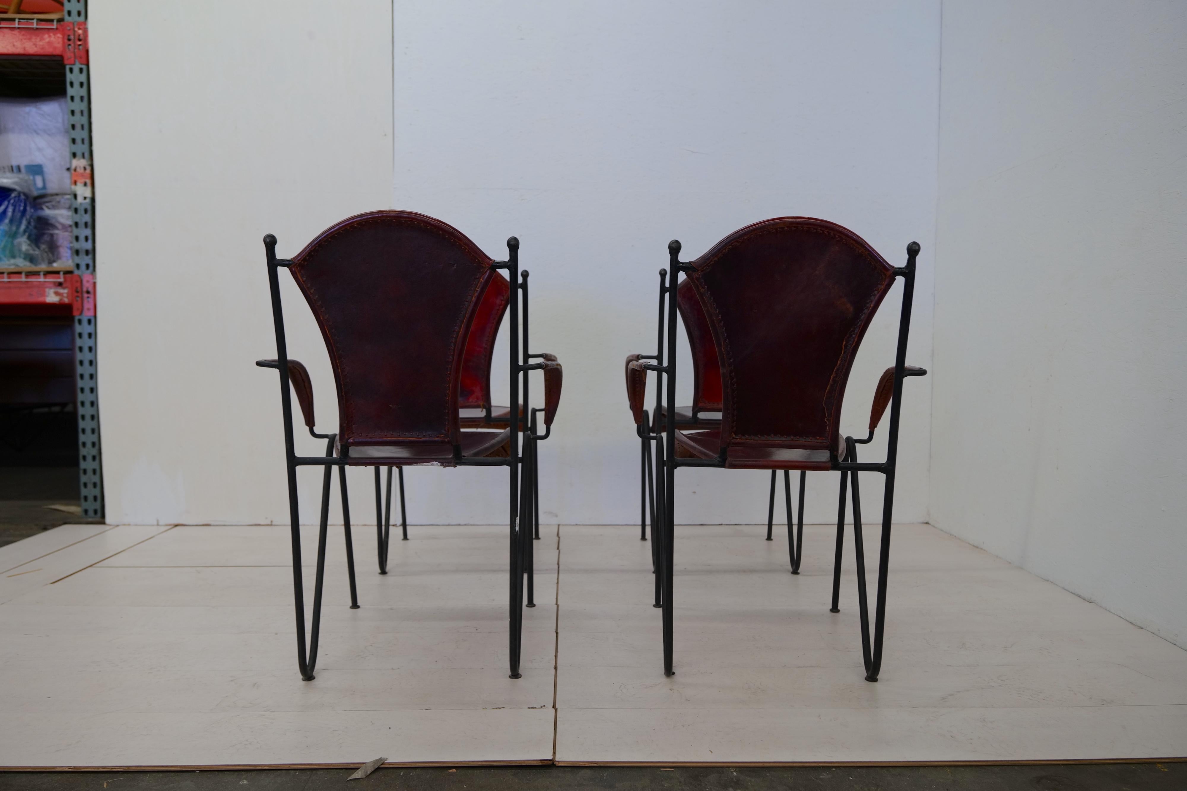 Pair of 4 Midcentury Leather French Chairs, 1960s 6
