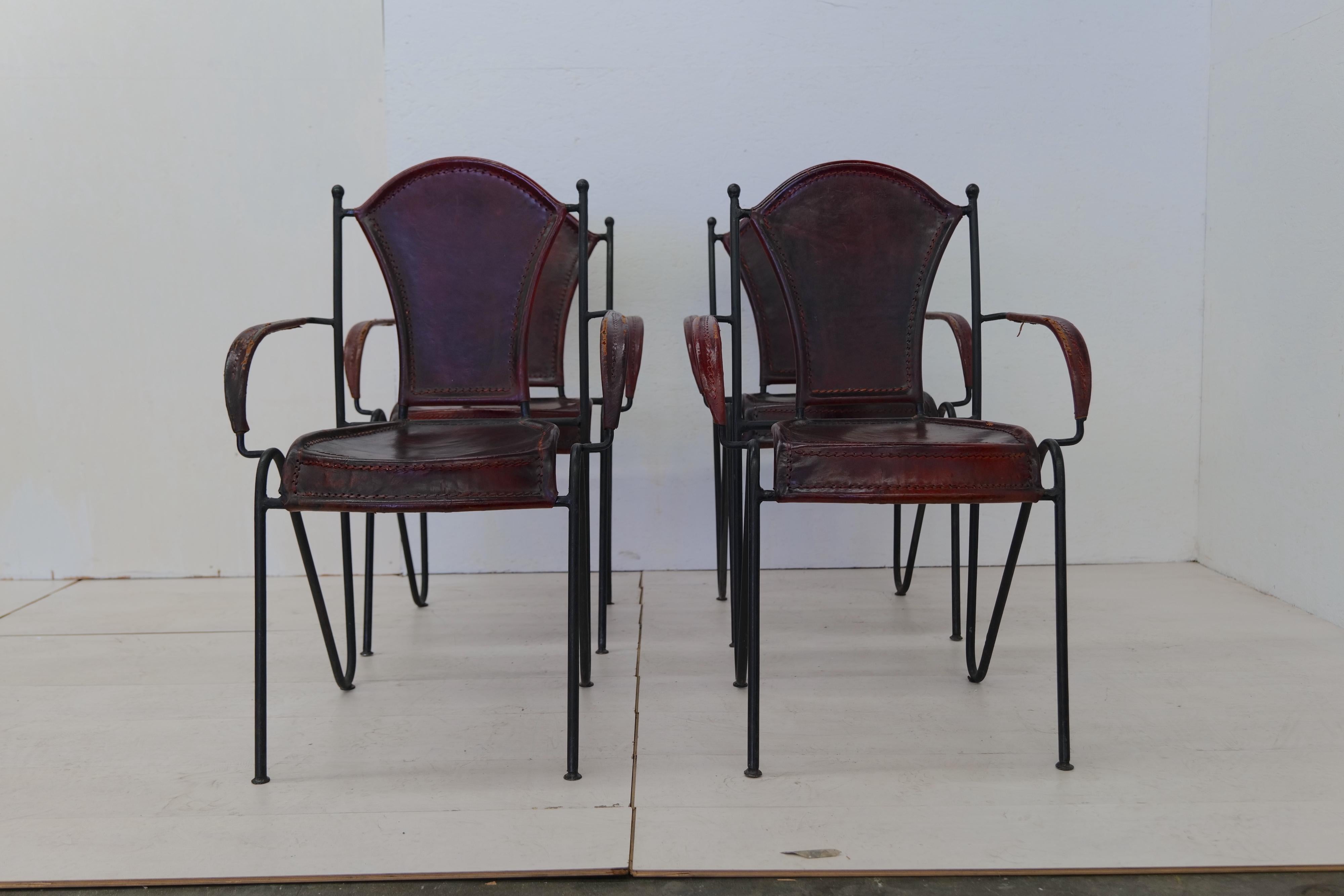 Pair of 4 Midcentury Leather French Chairs, 1960s In Good Condition In Los Angeles, CA