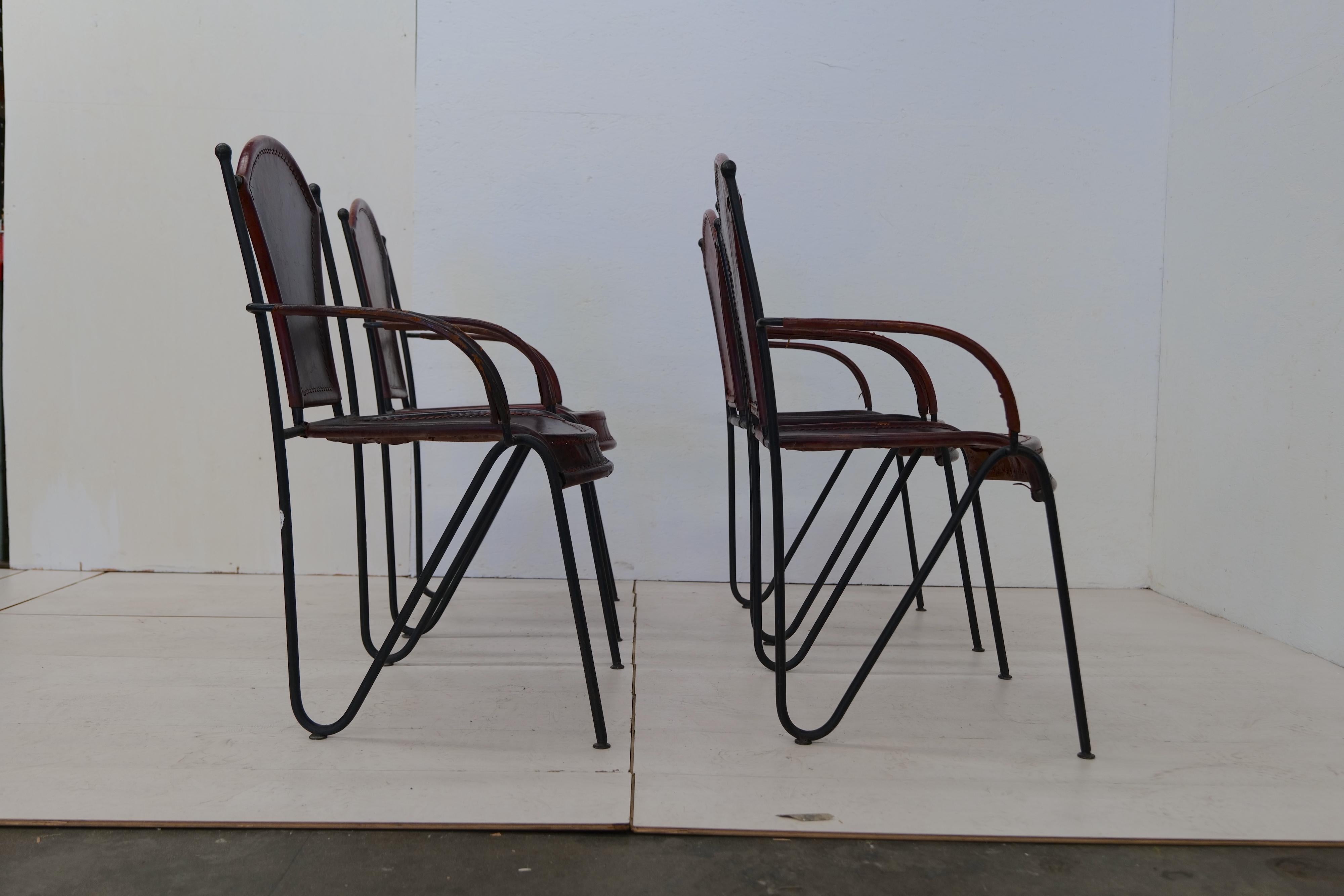 Pair of 4 Midcentury Leather French Chairs, 1960s 4