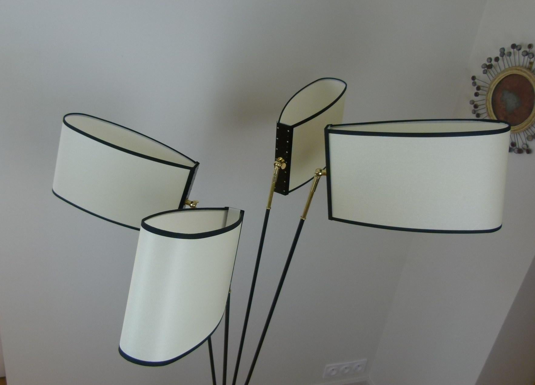 Metal Pair of 4-shade floor lamps, Lunel House, circa 1950 For Sale