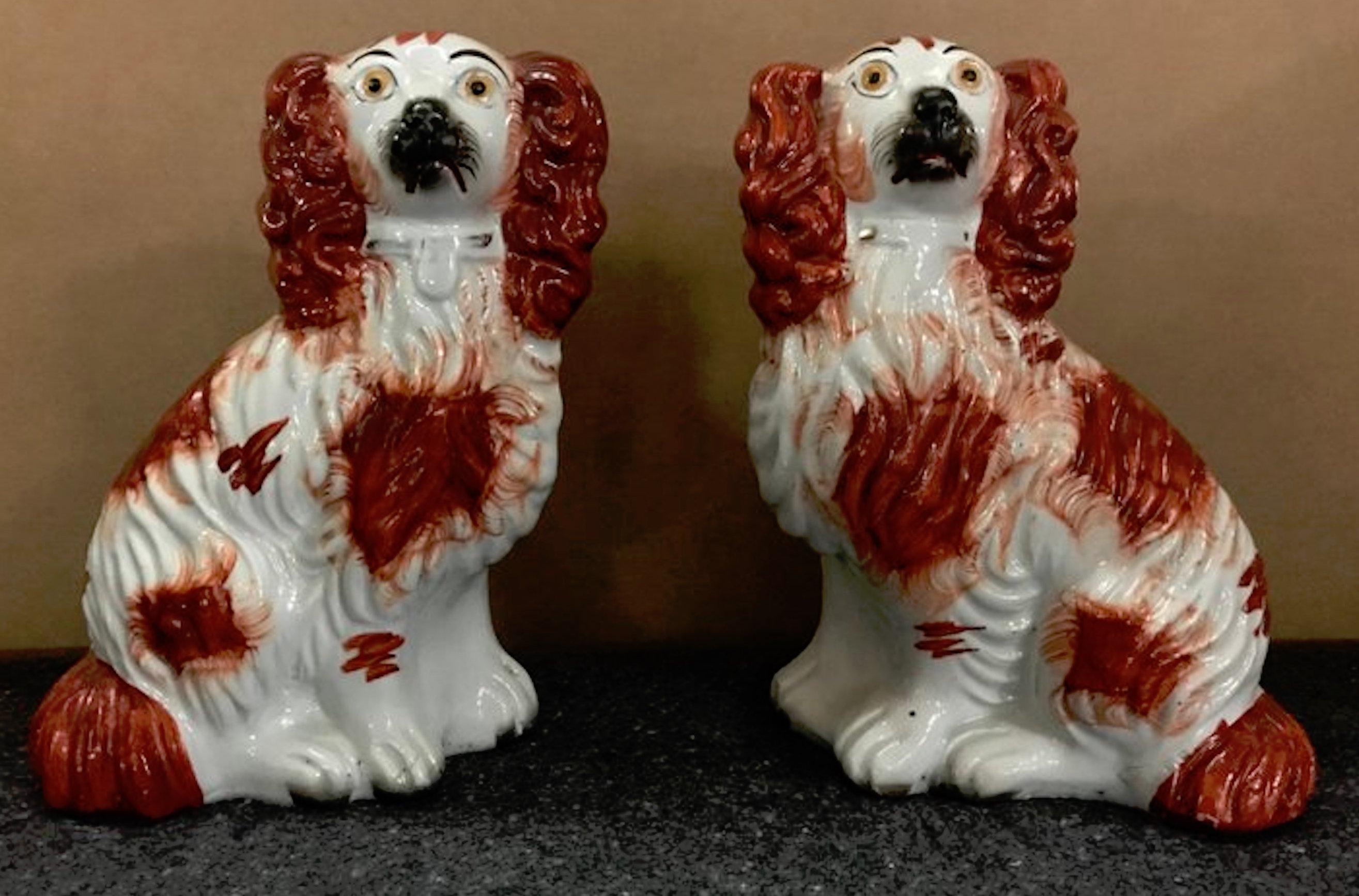Paar von #4 Staffordshire England Rot sitzende Spaniel-Hunde 2