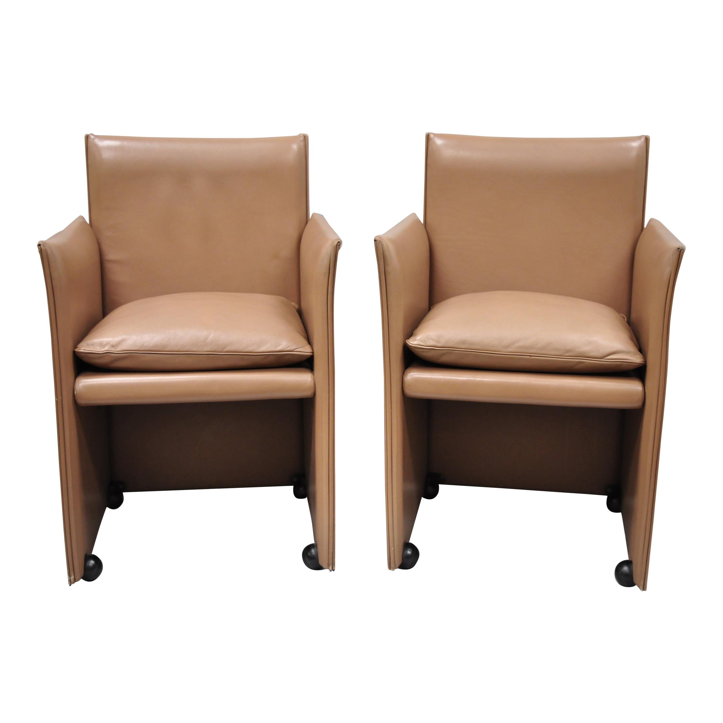 Pair of 401 Break Armchair by Mario Bellini for Cassina Copper Leather For Sale