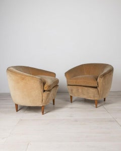 Pair of 40's Armchairs and Sofà in Gio Ponti Design Fabric for Casa E Giardino