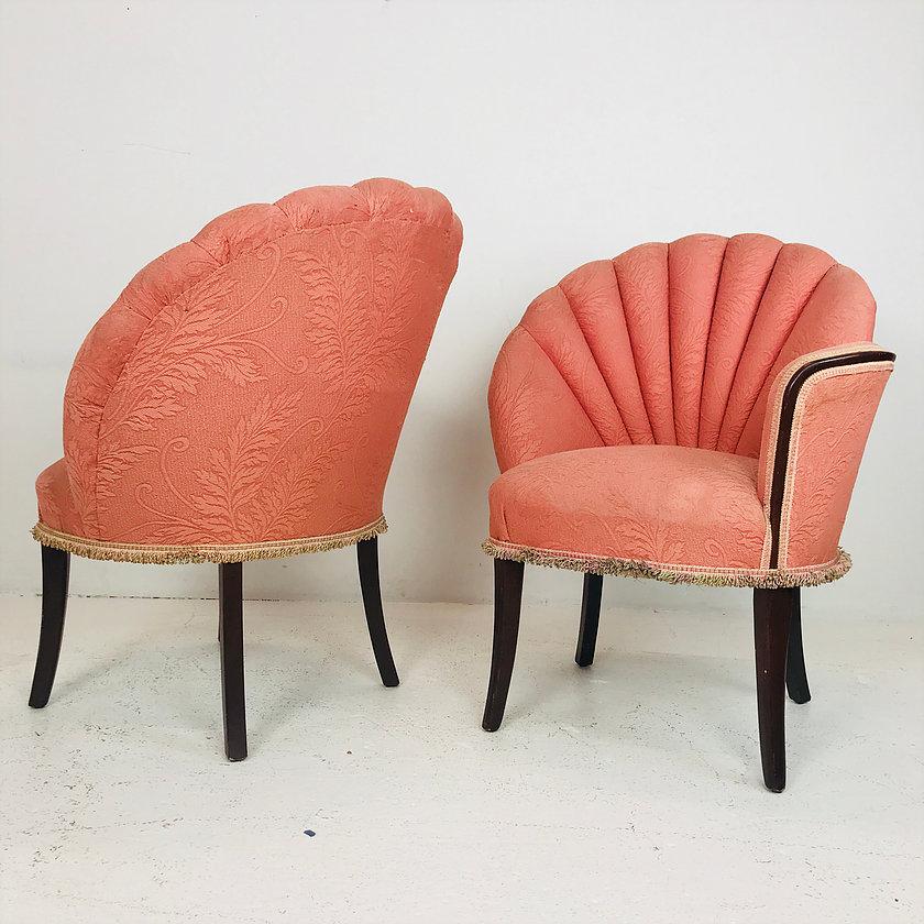 Mid-Century Modern Pair of 40's Deco Opposing Channel Back Chairs