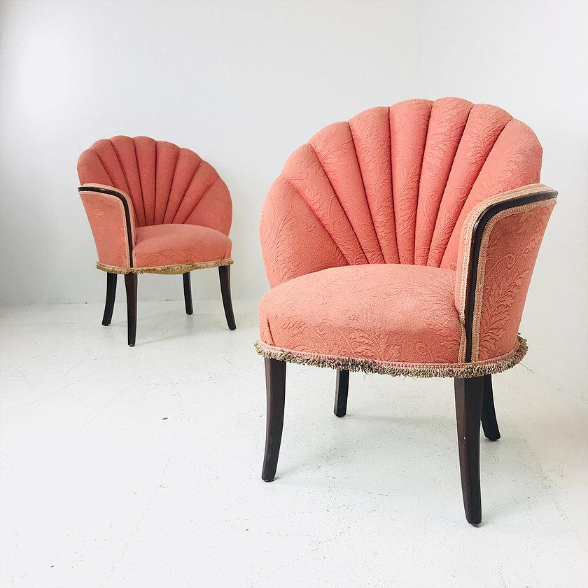 Pair of 40's Deco Opposing Channel Back Chairs In Good Condition In Dallas, TX