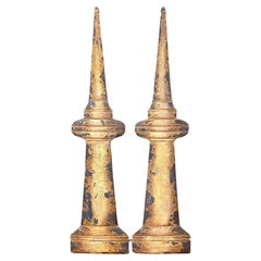 Pair of 41" Trompe-l'œil Tole Wall Sculptures of Architectural Roof Spires