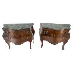 Pair of 41" Wide Green Marble Top Louis V Bombay French Burl Dressers Commodes