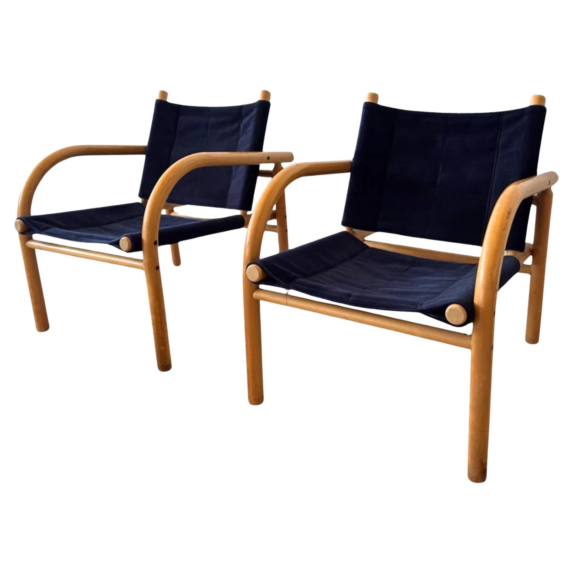 Paire de chaises Safari '411' en velours bleu par Ben af Schultén pour Artek, Finlande en vente