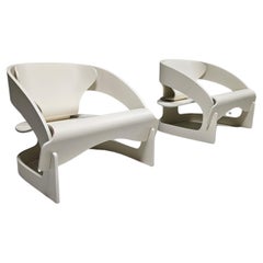 Pair of '4801' cream colored lounge chairs by Joe Colombo for Kartell, 1960s