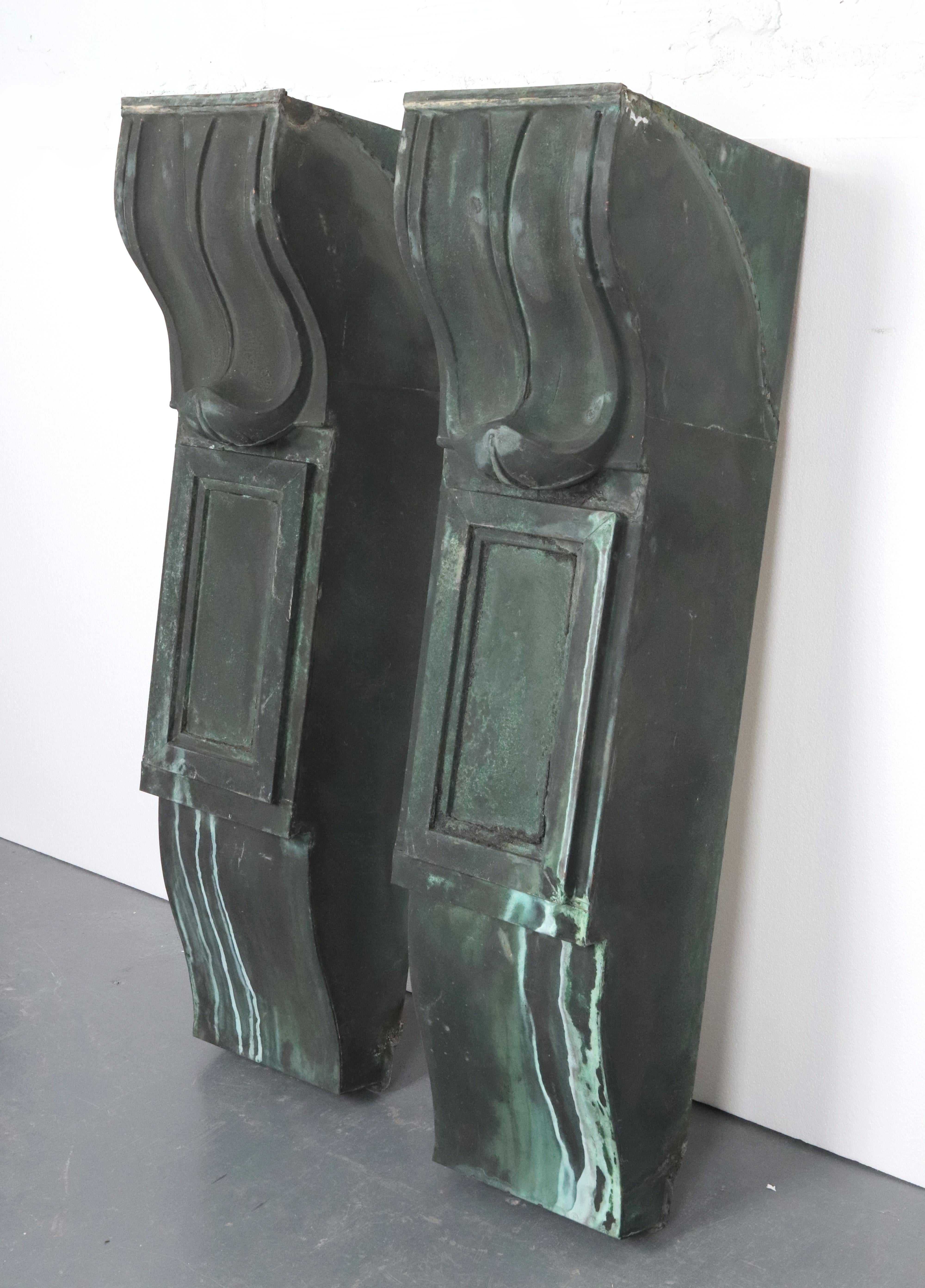American Pair of 49 in. Beaux Arts Copper Verdigris Corbels For Sale