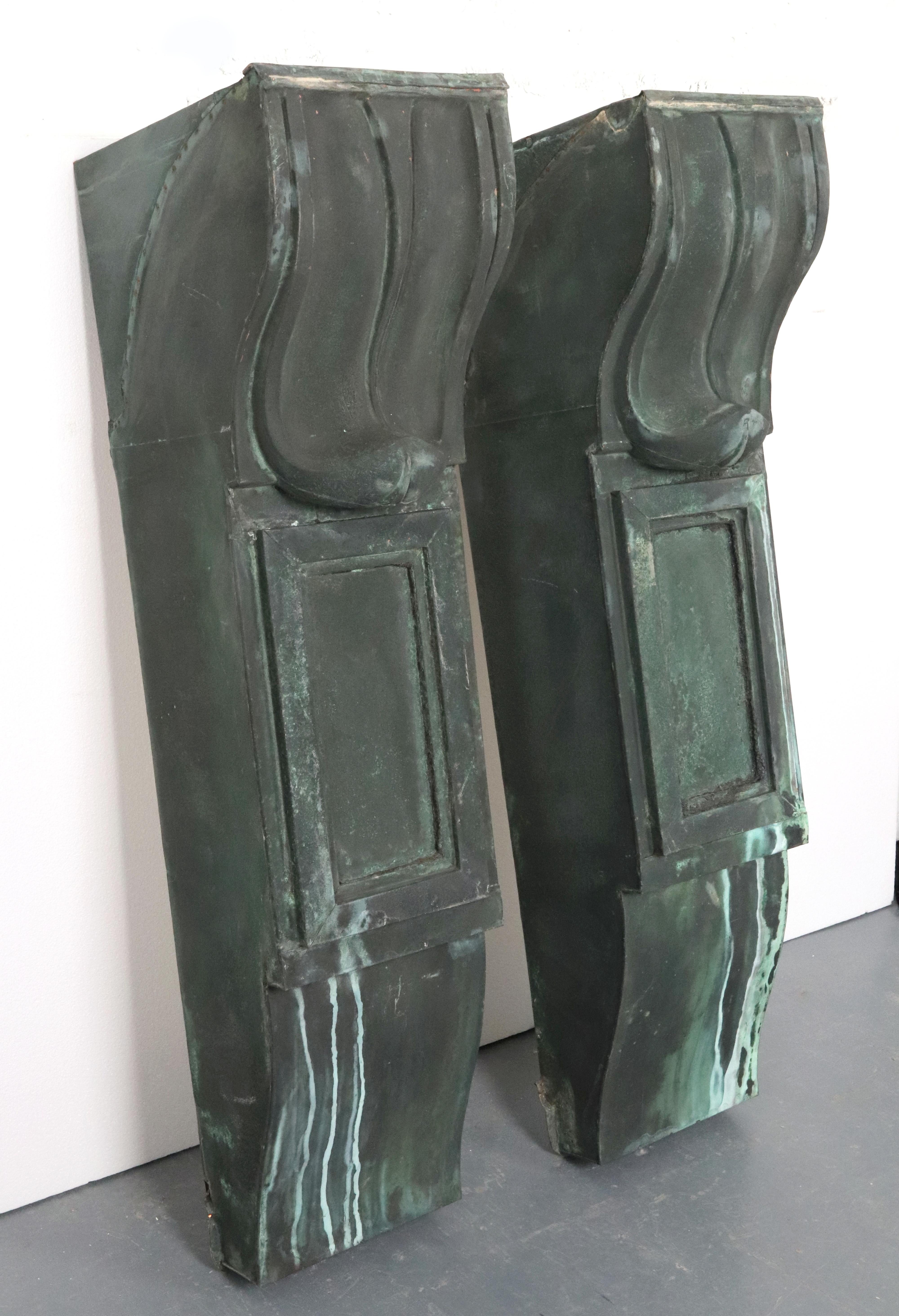 Pair of 49 in. Beaux Arts Copper Verdigris Corbels In New Condition For Sale In New York, NY