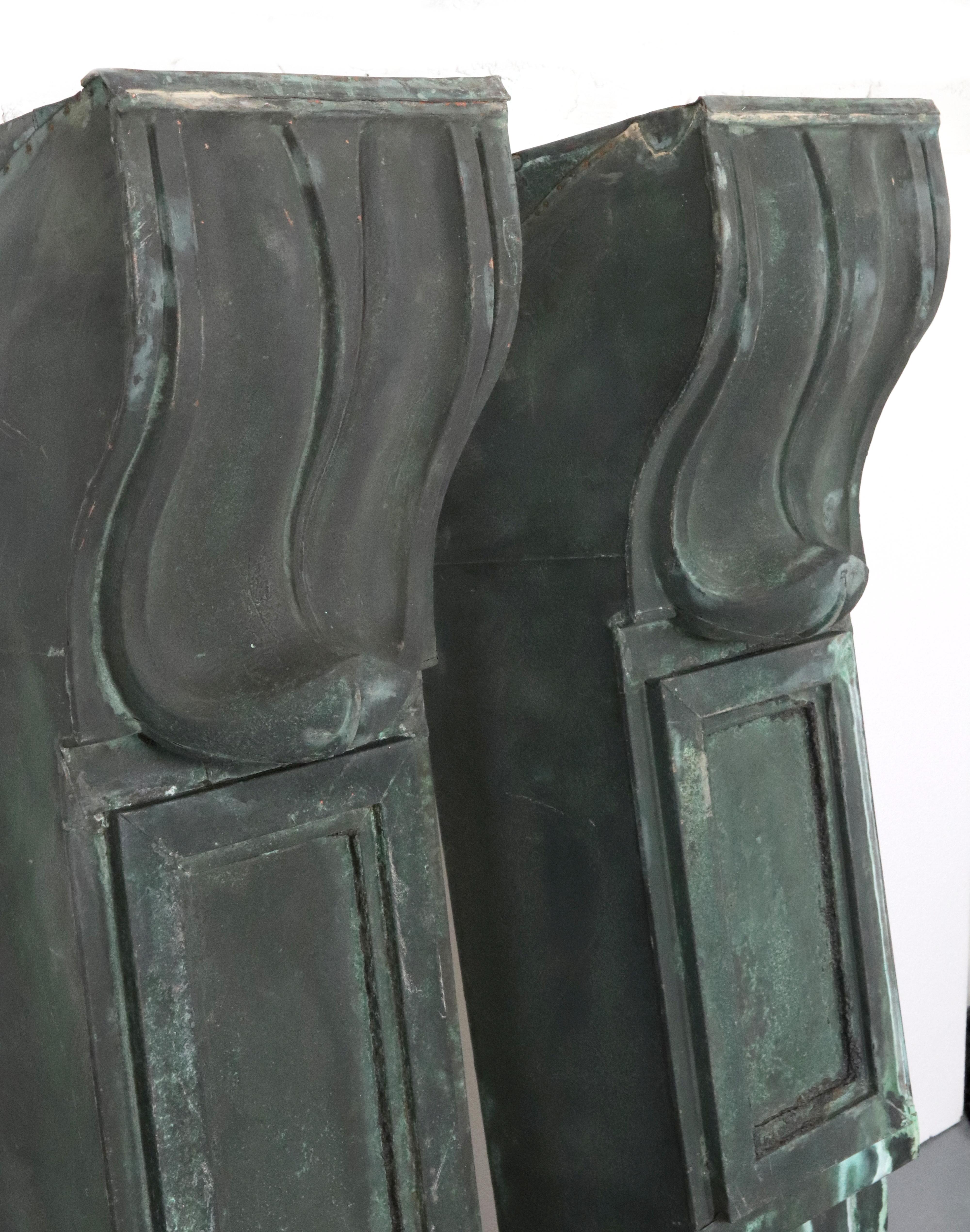 Contemporary Pair of 49 in. Beaux Arts Copper Verdigris Corbels For Sale