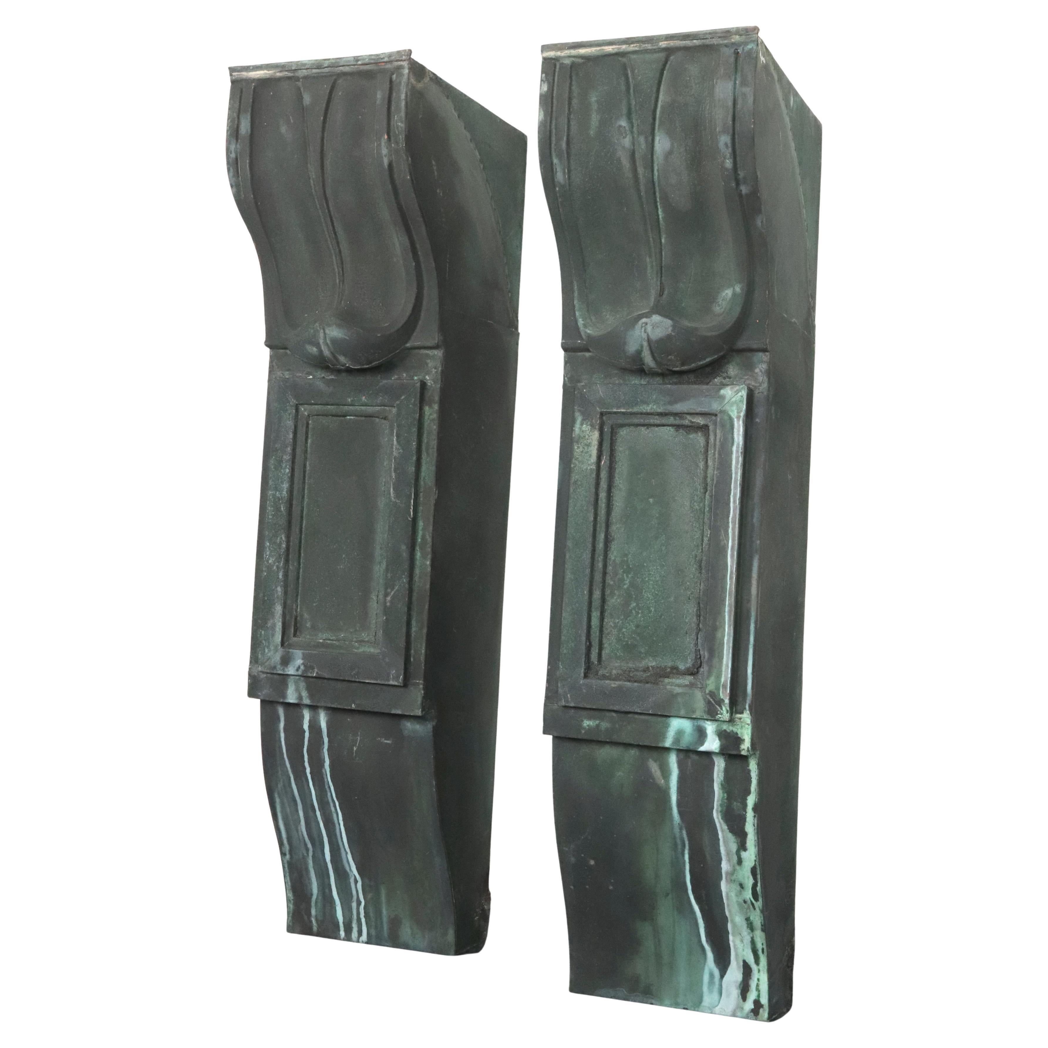 Paar von 49 in. Beaux Arts Kupfer Verdigris Kragsteine