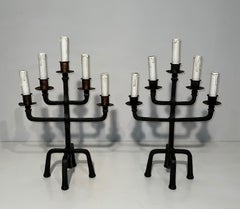 Pair of 5 Arms Wrought Iron Candelabras