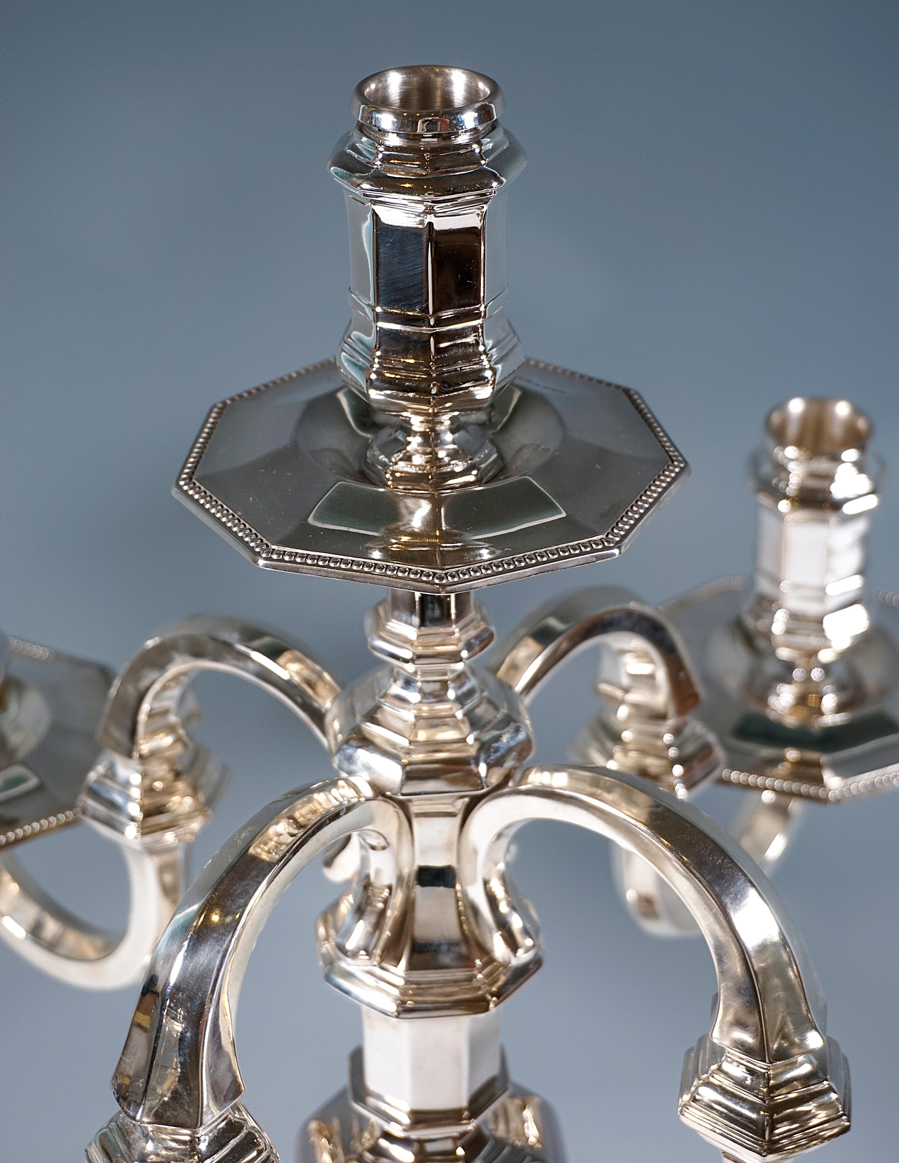Pair Of 5-Flame Art Deco Silver Candelabras, Bruckmann & Sons Germany, Ca 1930 In Good Condition For Sale In Vienna, AT