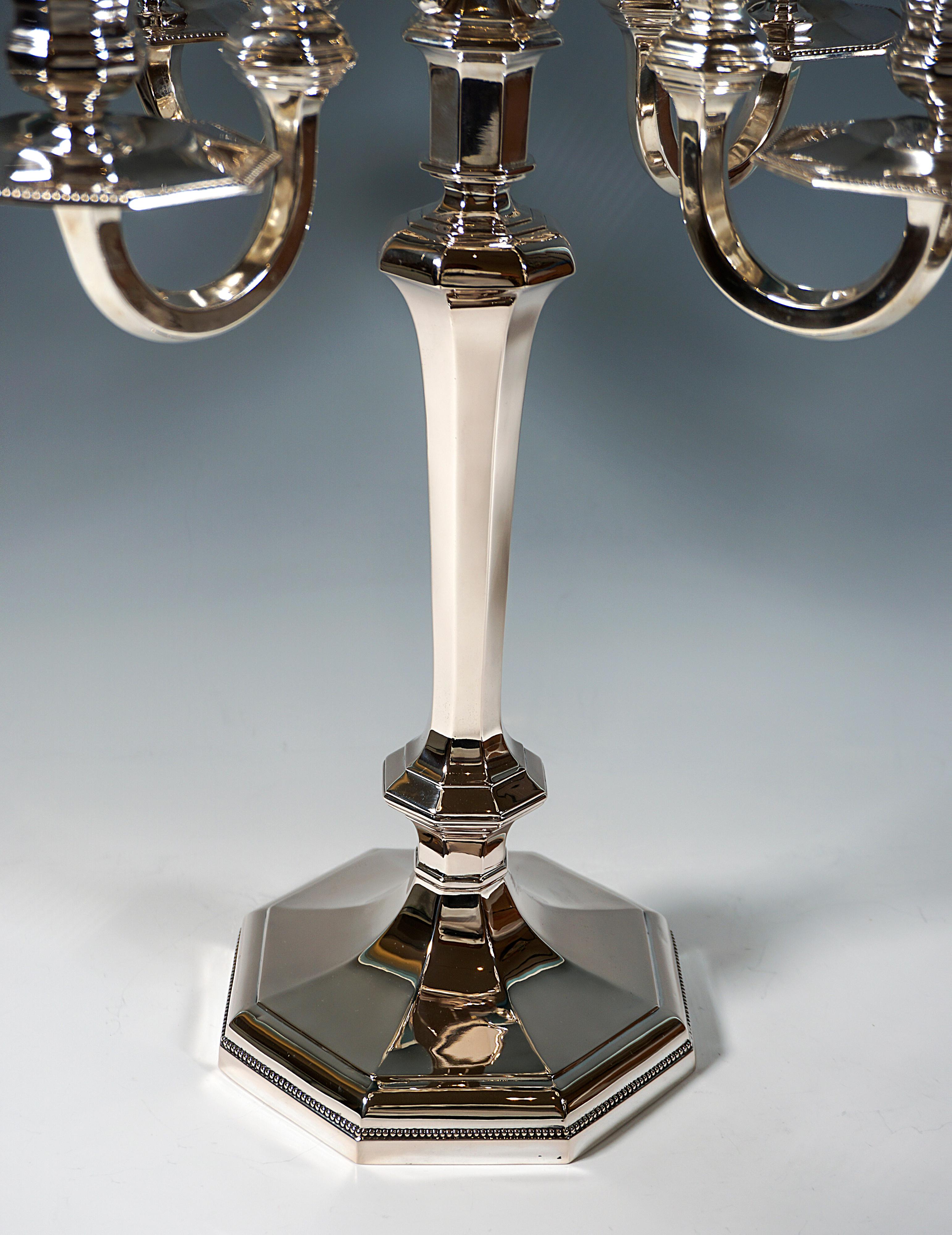 Mid-20th Century Pair Of 5-Flame Art Deco Silver Candelabras, Bruckmann & Sons Germany, Ca 1930 For Sale