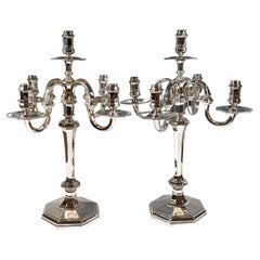 Vintage Pair Of 5-Flame Art Deco Silver Candelabras, Bruckmann & Sons Germany, Ca 1930