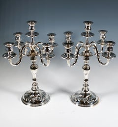 Pair Of 5-Flame Art Deco Silver Candelabras, By Wilhelm Binder Germany, Ca 1920