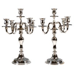 Pair Of 5-Flame Art Deco Silver Candelabras, By Wilhelm Binder Germany, Ca 1920