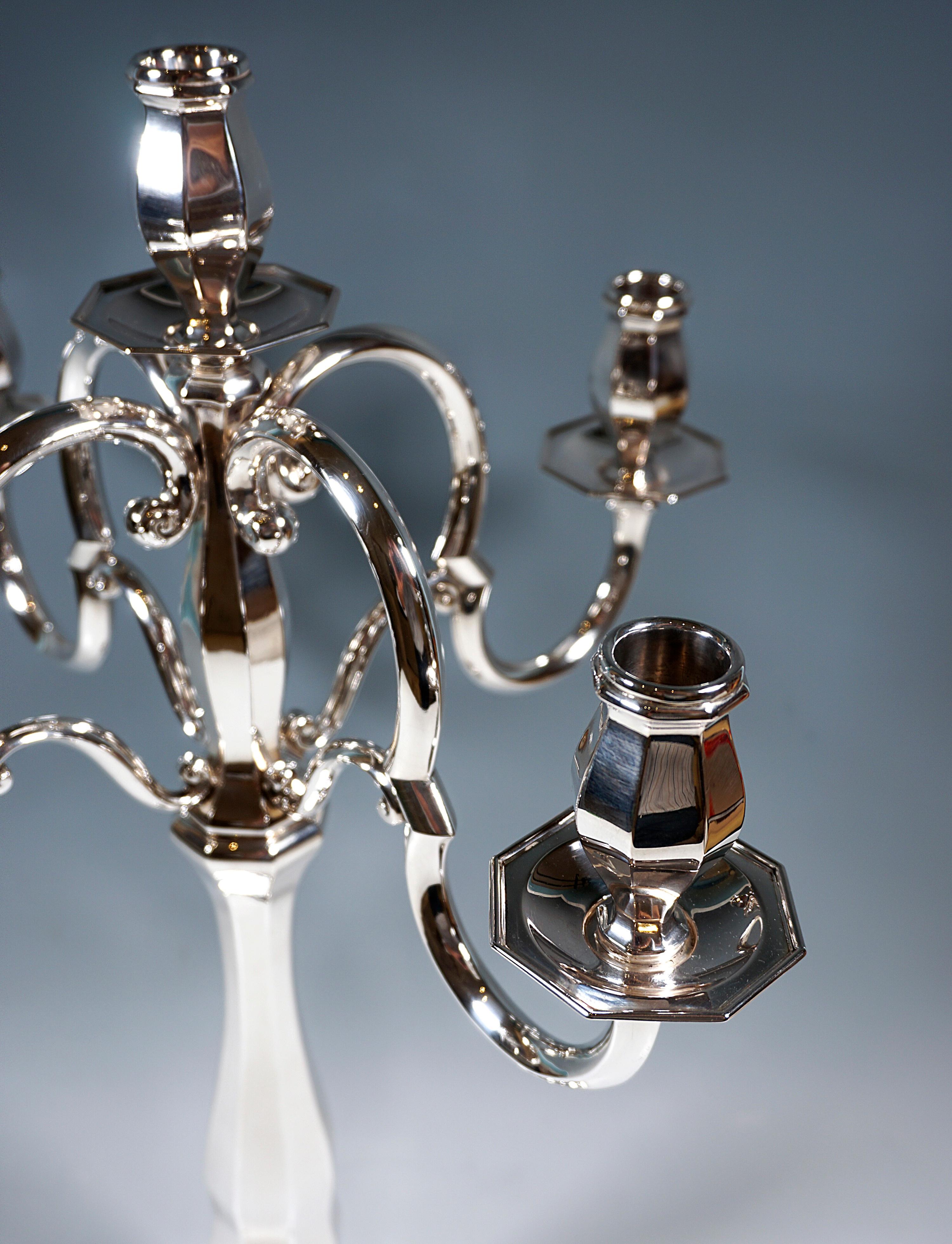 Pair of 5-Flame Art Deco Silver Candelabras by Wilhelm Binder Germany Ca 1930 For Sale 2