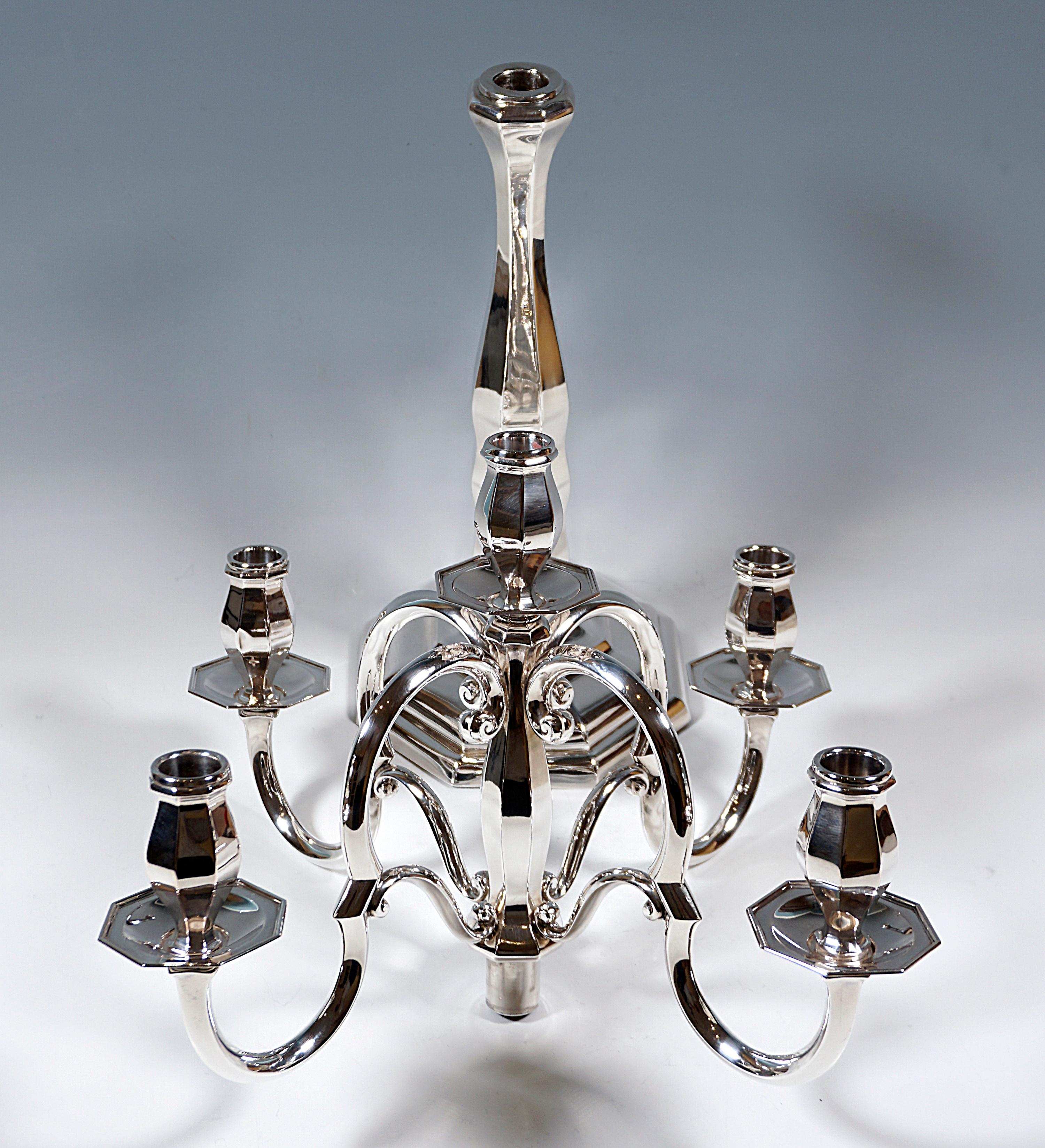 Pair of 5-Flame Art Deco Silver Candelabras by Wilhelm Binder Germany Ca 1930 For Sale 3