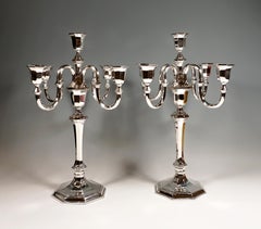 Pair of 5-Flame Art Deco Silver Candelabras, Gebrüder Kühn Germany, Around 1930