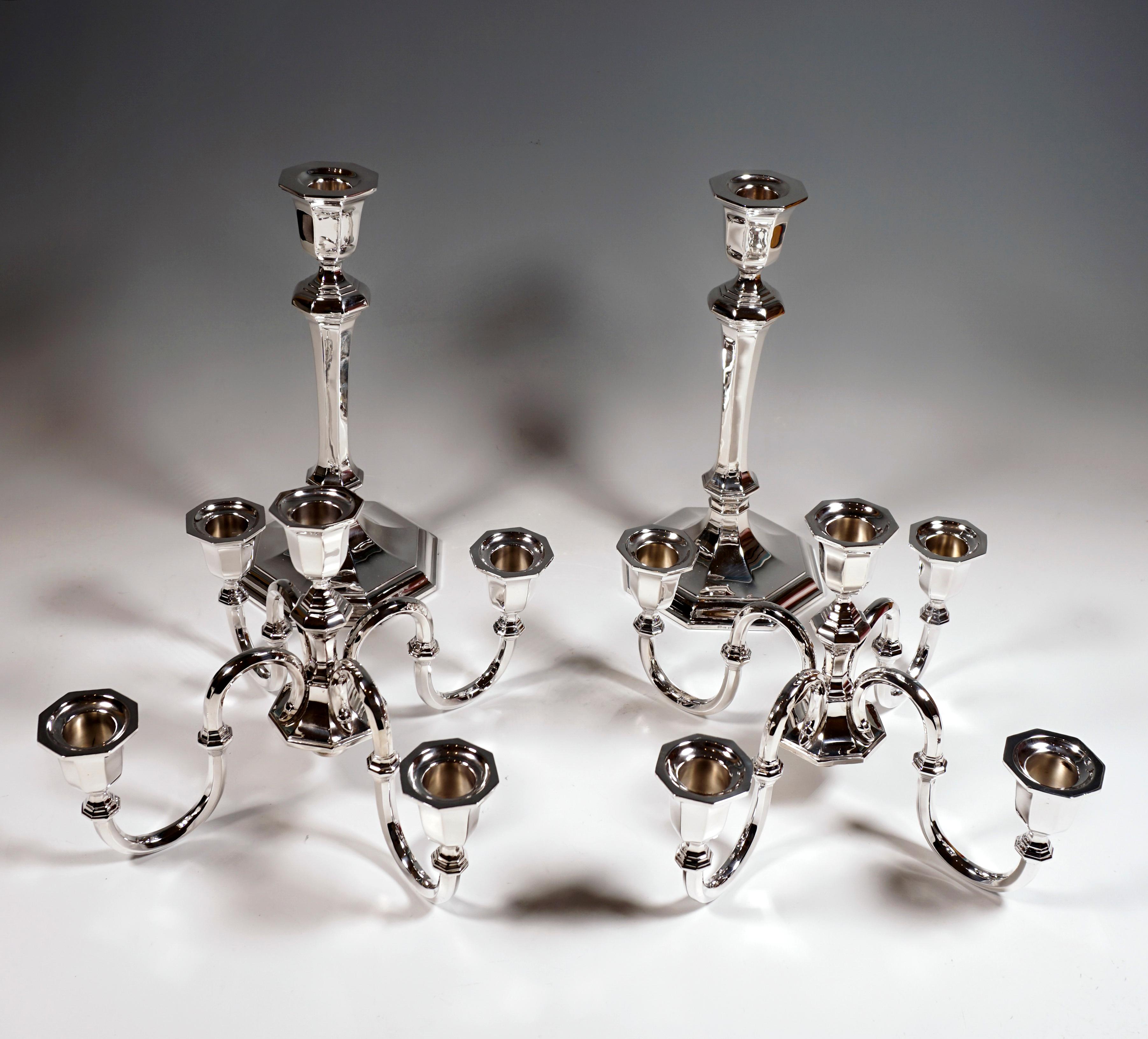 Pair of 5-Flame Art Deco Silver Candelabras, Gebrüder Kühn Germany, Around 1930 In Good Condition In Vienna, AT