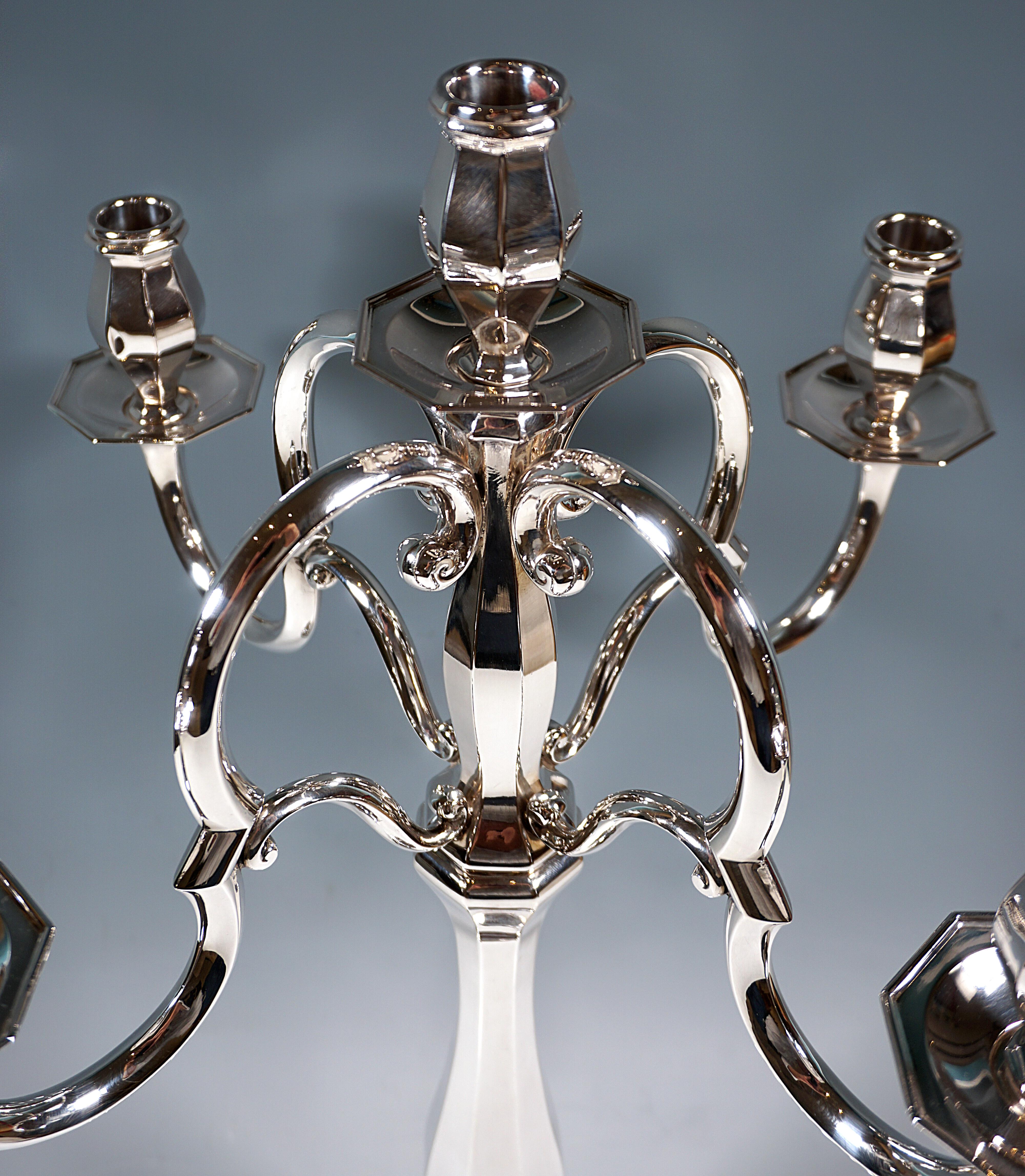 Pair of 5-Flame Art Deco Silver Candelabras, Wilhelm Binder Germany, Ca 1930 In Good Condition In Vienna, AT