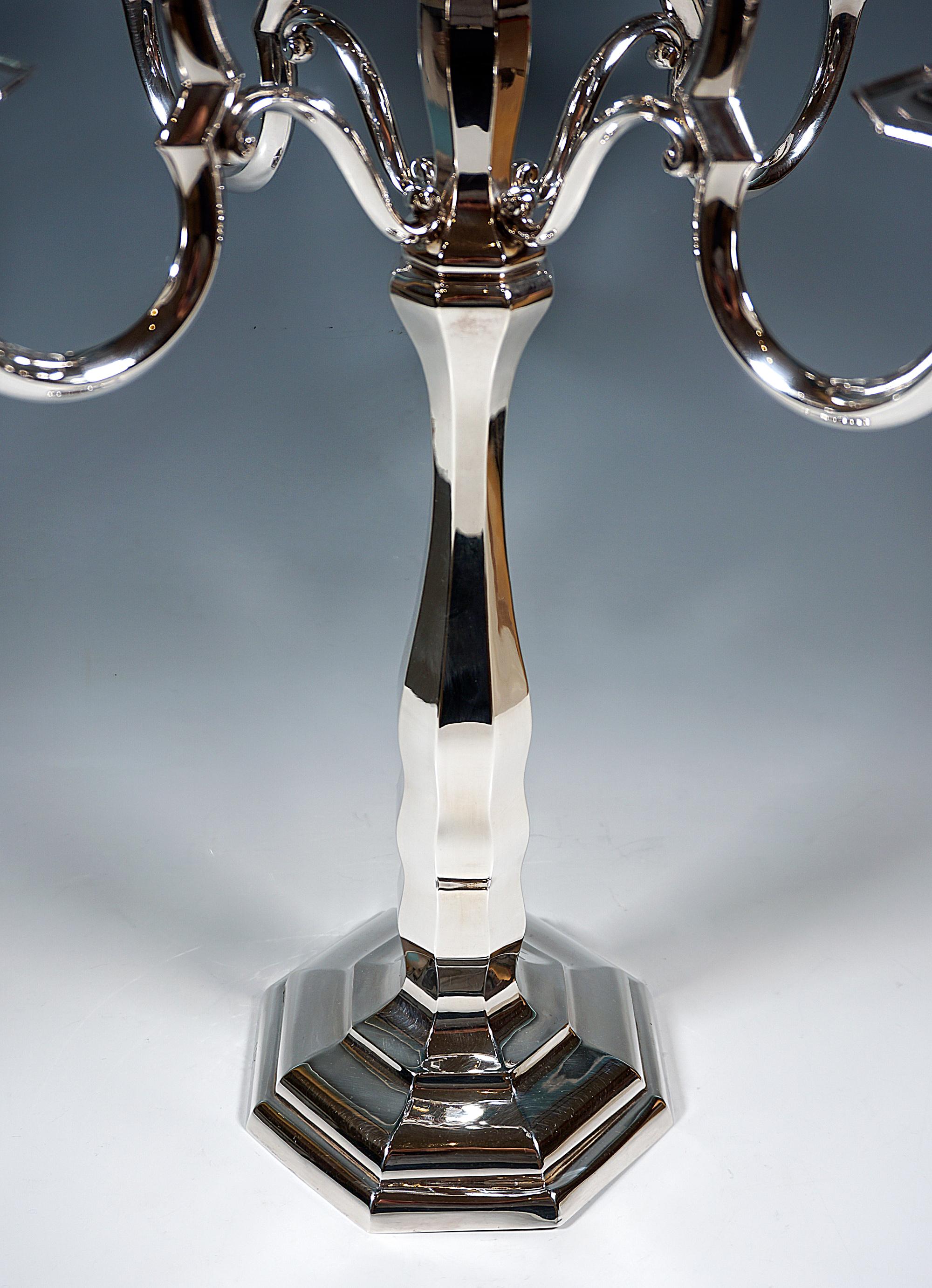 Mid-20th Century Pair of 5-Flame Art Deco Silver Candelabras, Wilhelm Binder Germany, Ca 1930