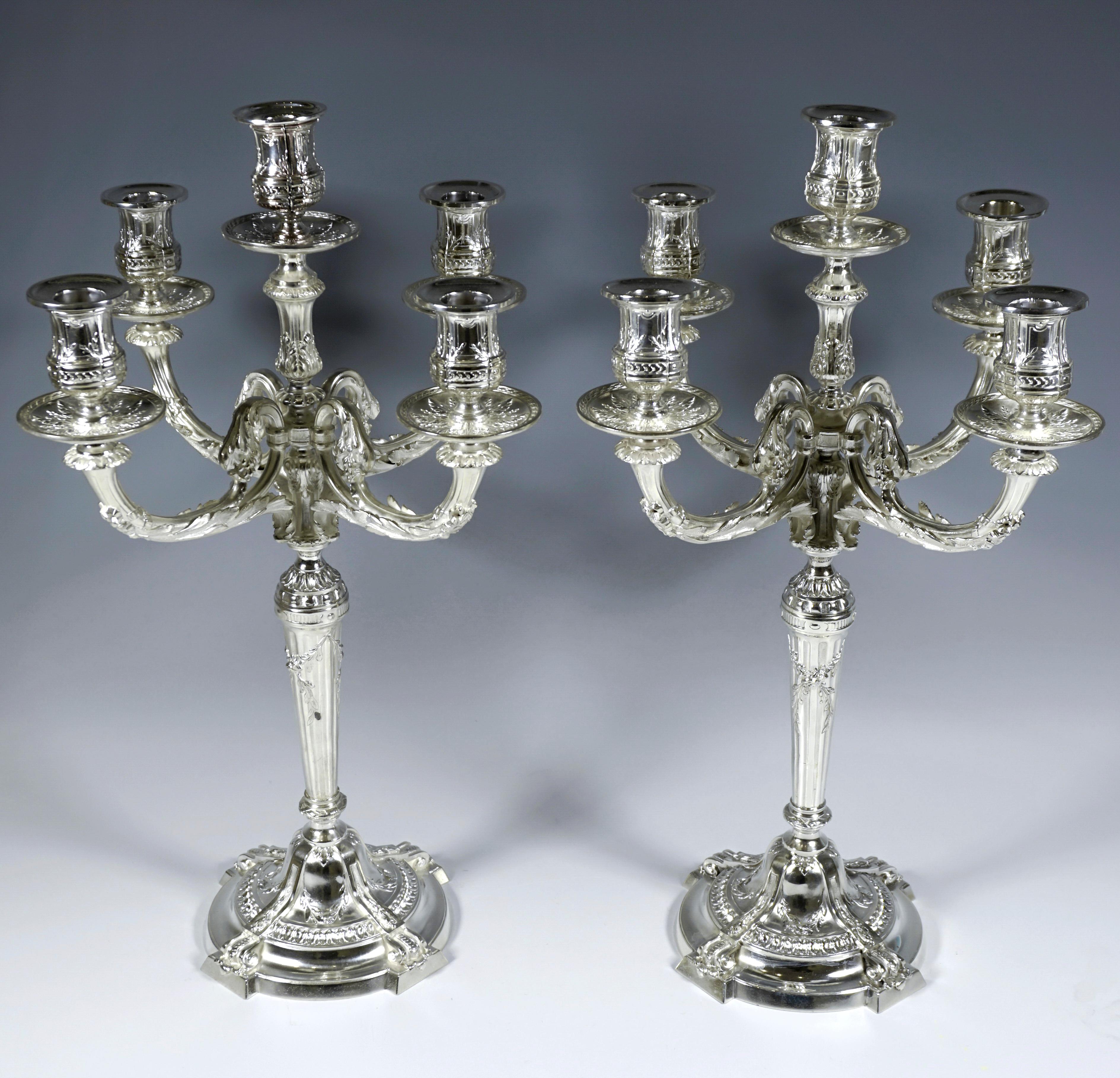 Coppia di candelabri d'argento Art Nouveau a 5 fiamme, Tétard Frères Paris France c1910 in vendita 5