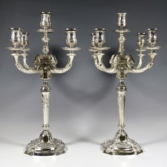 Paar 5-flammige Jugendstil-Silberkronleuchter, Tétard Frères Paris Frankreich um 1910