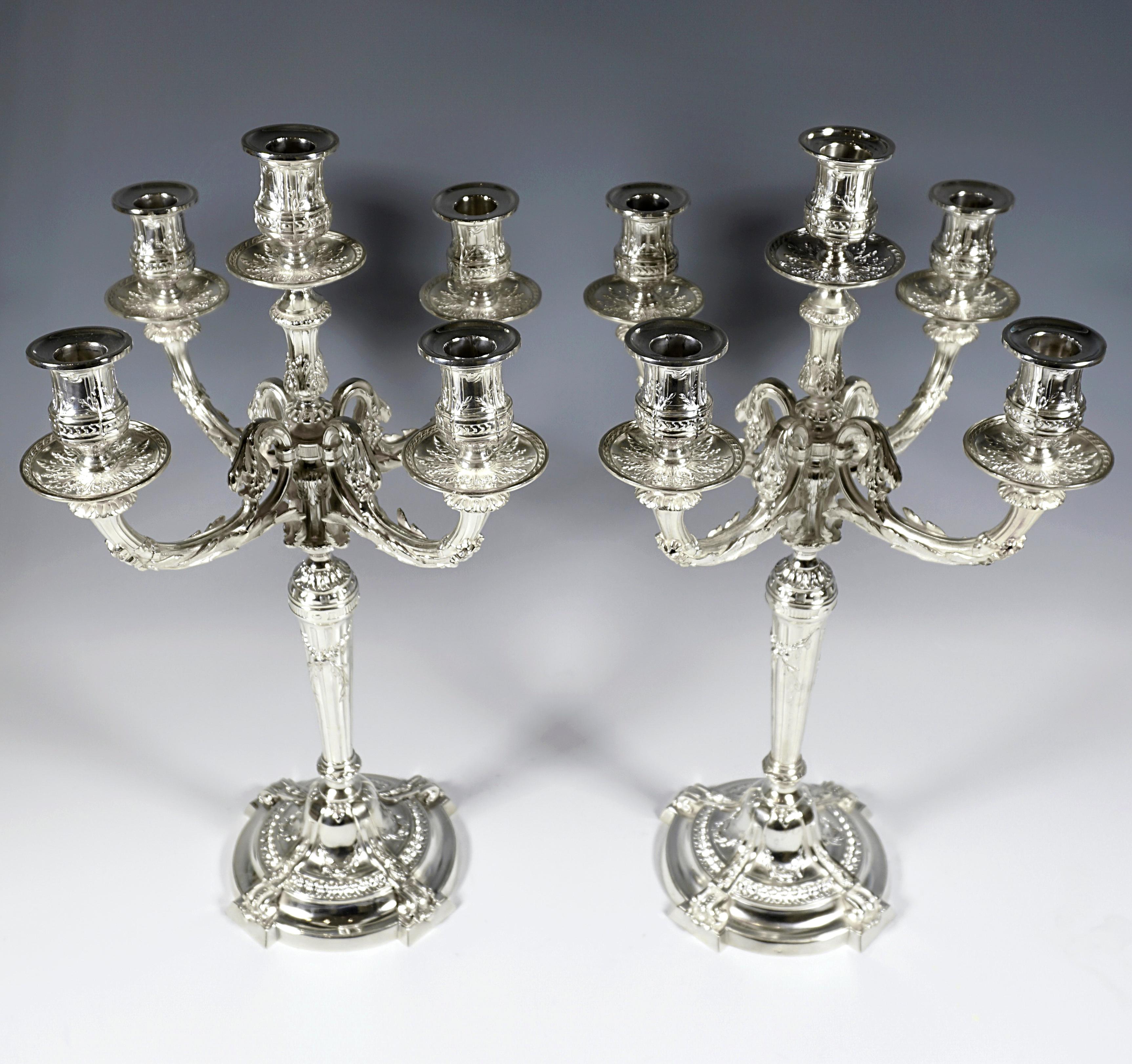 French Pair Of 5-Flame Art Nouveau Silver Candelabras, Tétard Frères Paris France c1910 For Sale