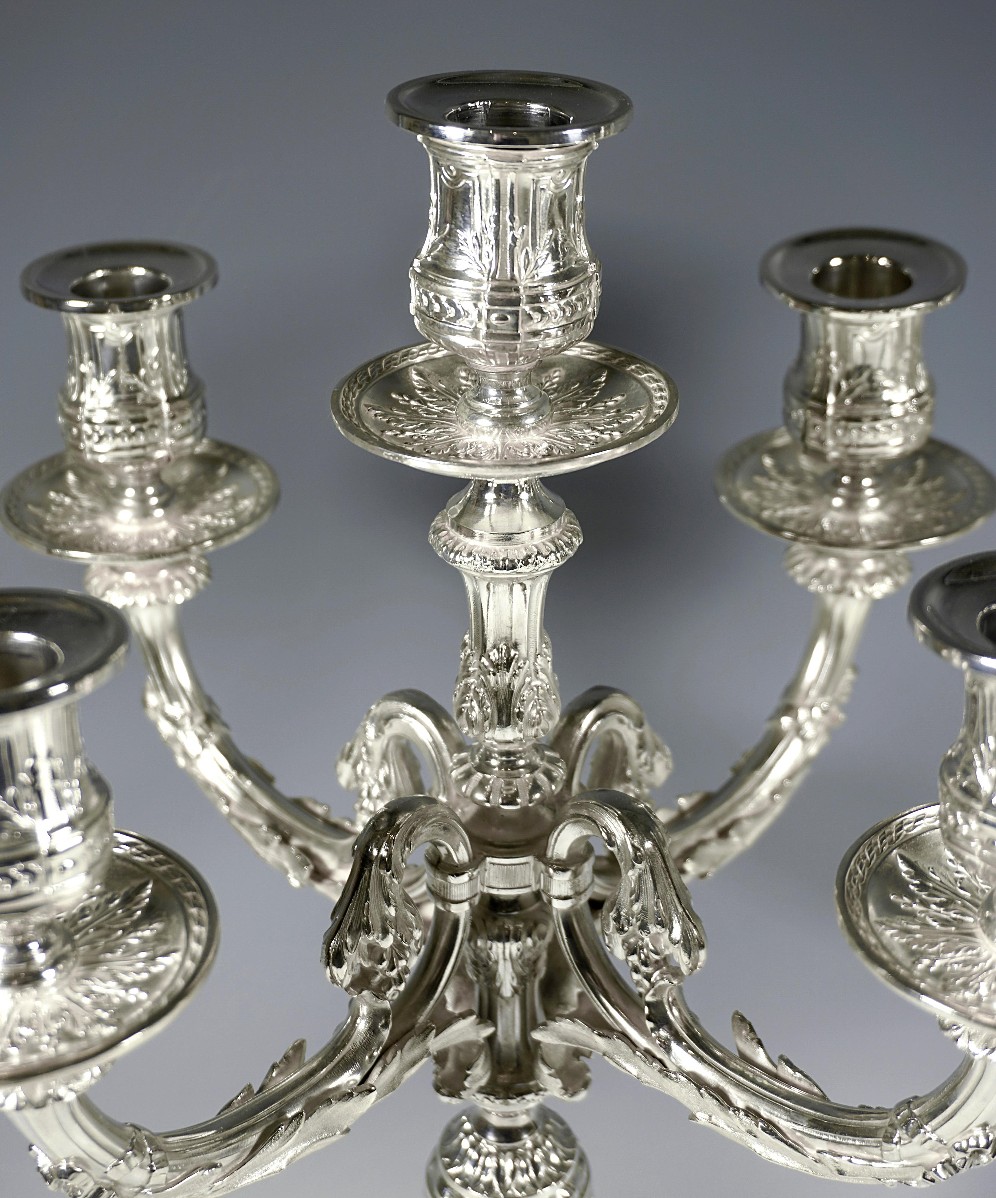 Pair Of 5-Flame Art Nouveau Silver Candelabras, Tétard Frères Paris France c1910 In Good Condition For Sale In Vienna, AT