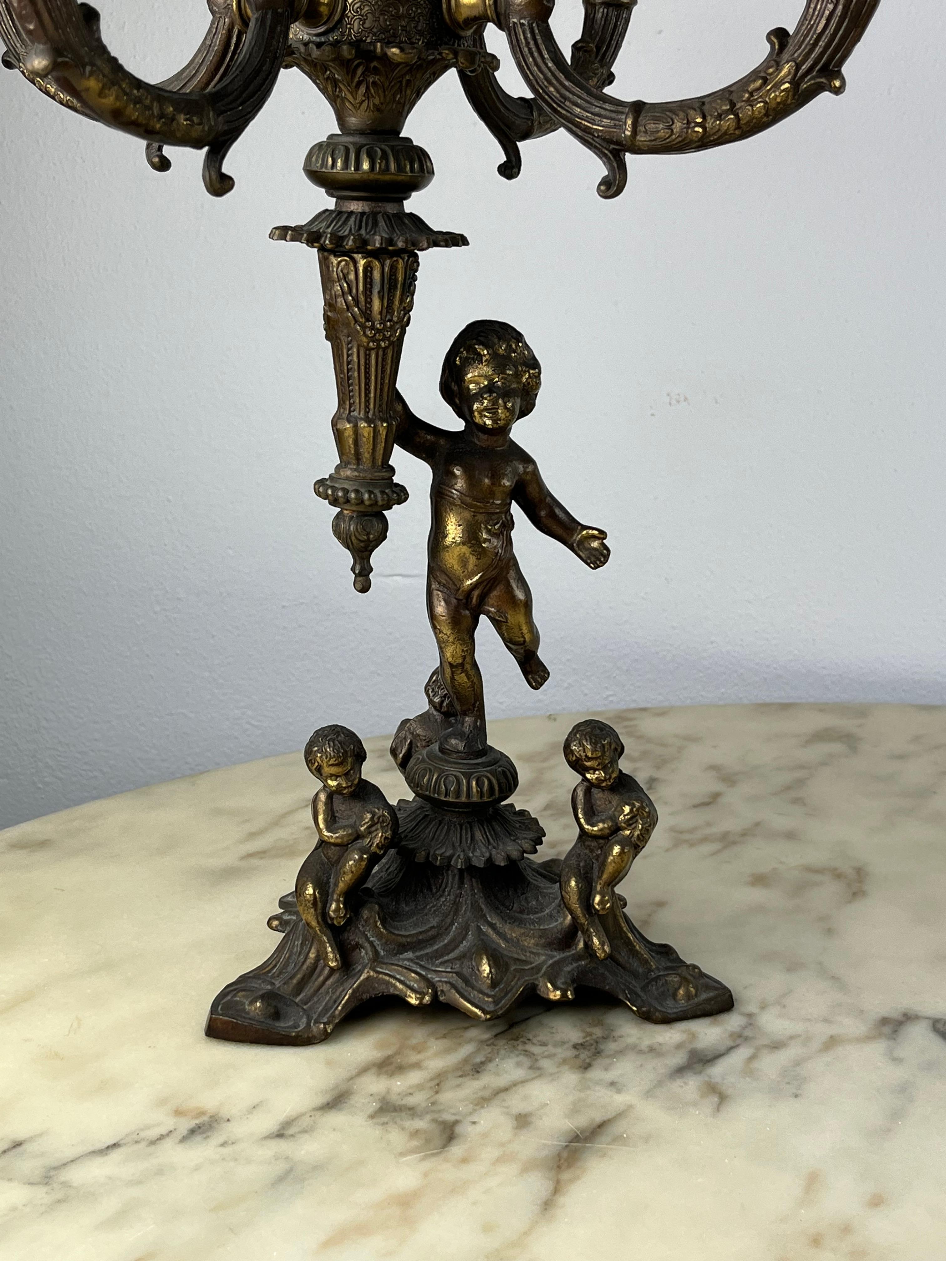 Other Pair of 5-Flame Bronze Candelabra, Italy, 1960s For Sale