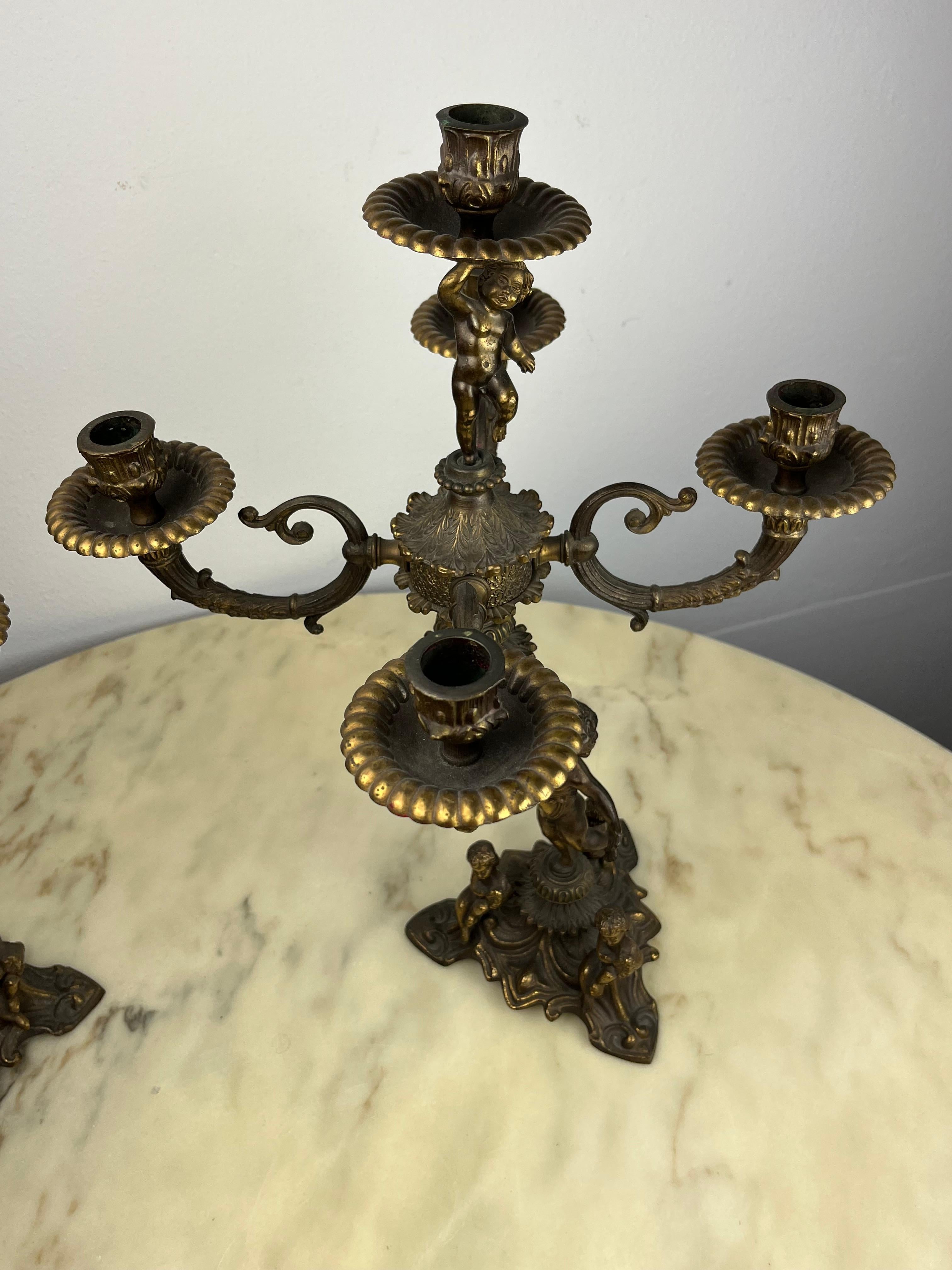 Pair of 5-Flame Bronze Candelabra, Italy, 1960s For Sale 3